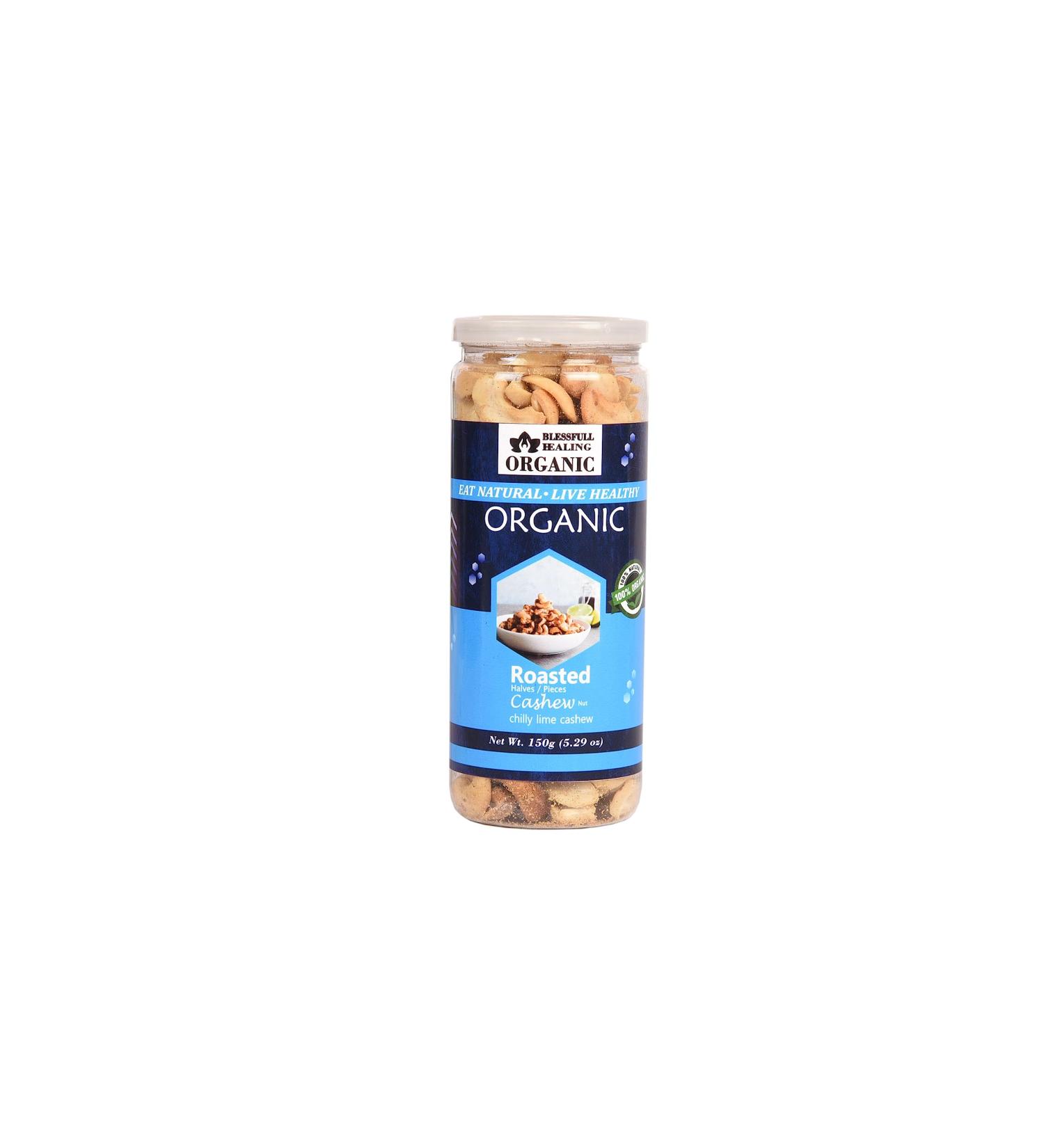 Blessfull Healing Organic Natural Vegan Chilly Lime Roasted Halves / Pieces Cashew Nuts Crunchy Kaju 150 Gram - Buy Online on SooperMarket.com