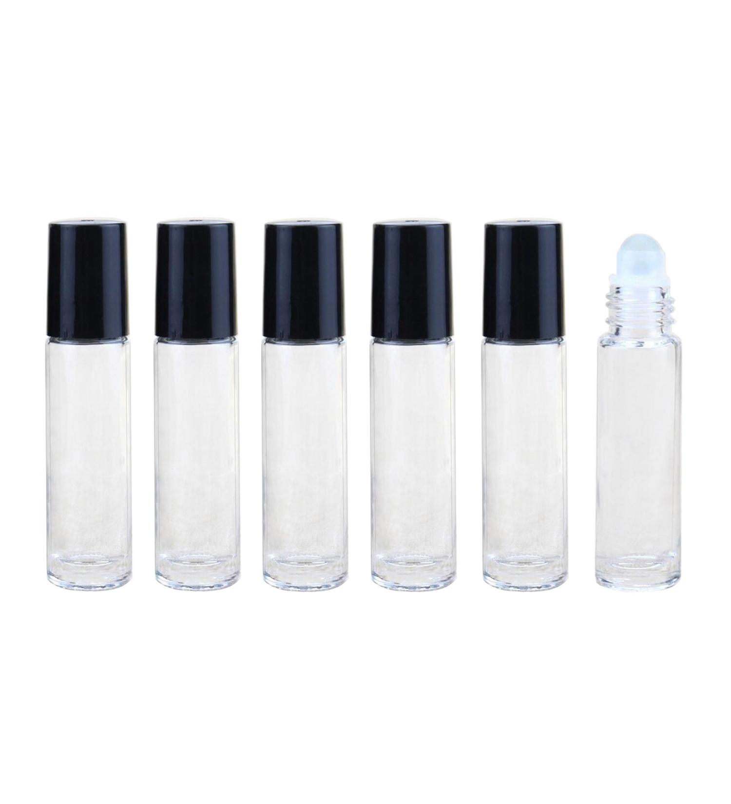 6 Pack 10ml Empty Clear Glass Roll-On Bottles with Glass Balls - Ideal for Perfumes Essential Oils & Lip Gloss Storage - Buy Online on SooperMarket.com