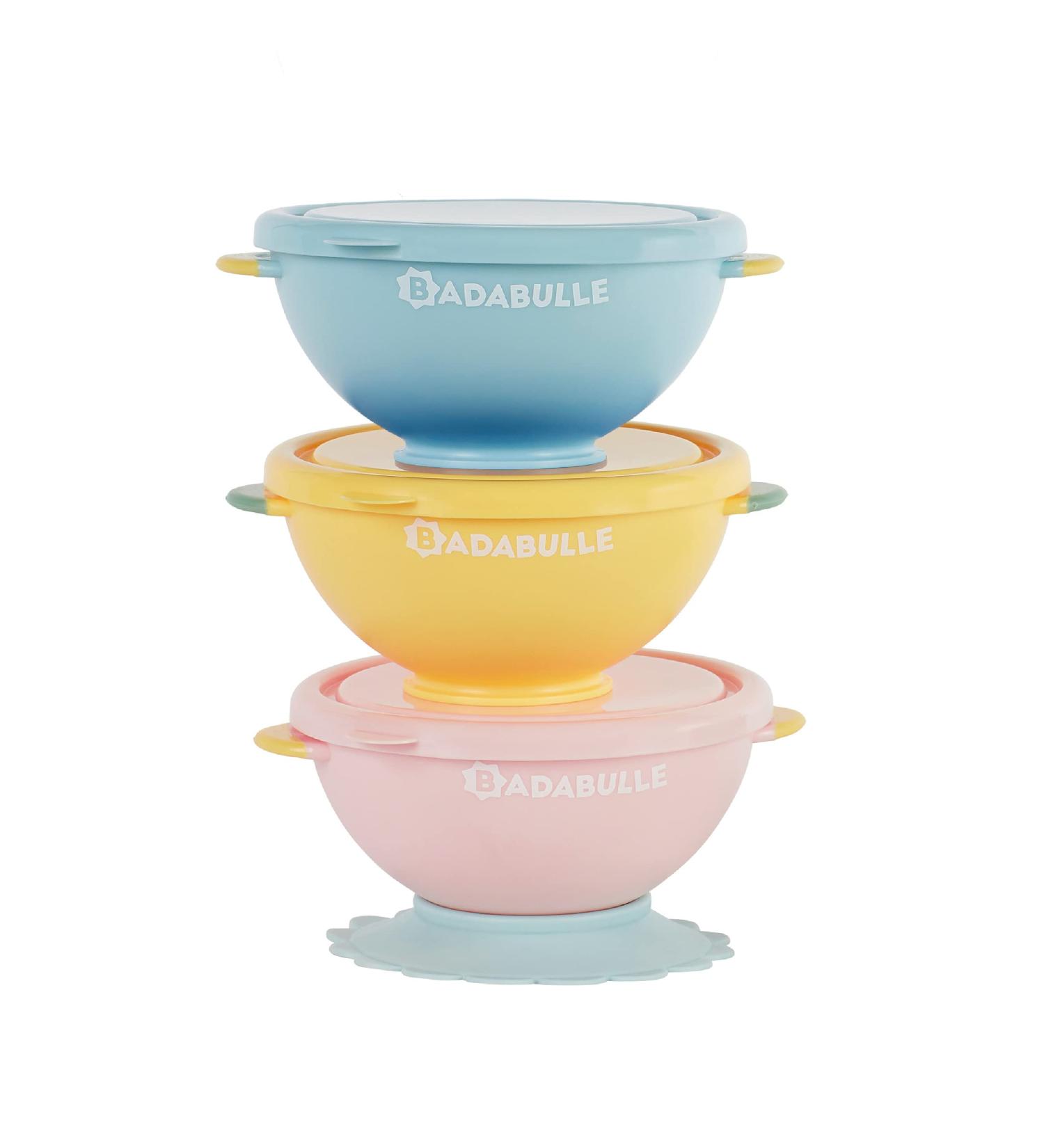 Buy Badabulle Set of 3 Funcolors Bowls with Lid & Non-Slip Suction Cup - 330ml Porridge Bowls for Kids | International Shipping - Buy Online on SooperMarket.com
