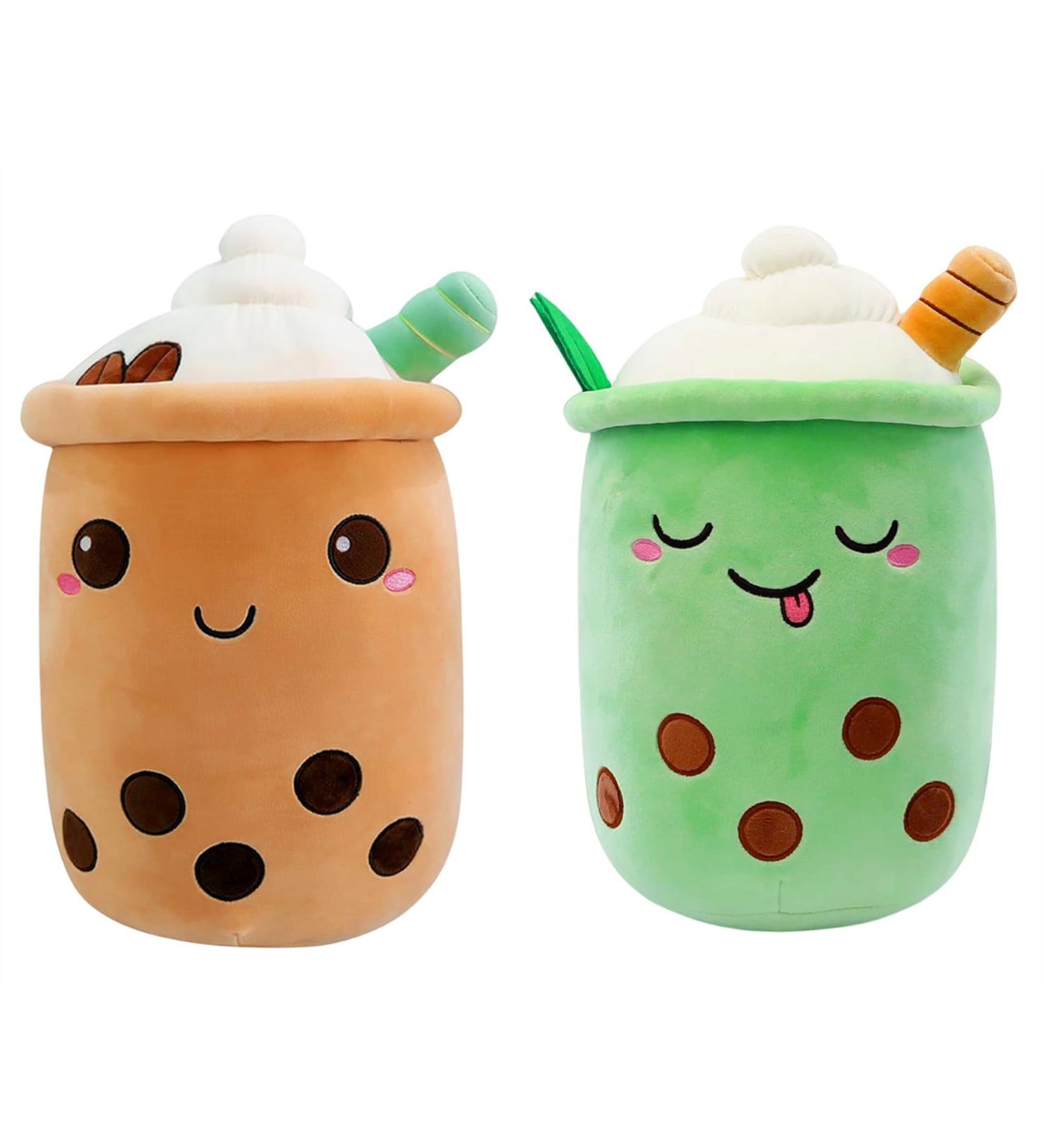 SPIRTUDE 2Pcs Boba Plush Matcha Milk Tea & Ice Cream Stuffed Toy Set - Soft Squishy Pillow for Kids - 24cm - Green & Brown - Buy Online on SooperMarket.com
