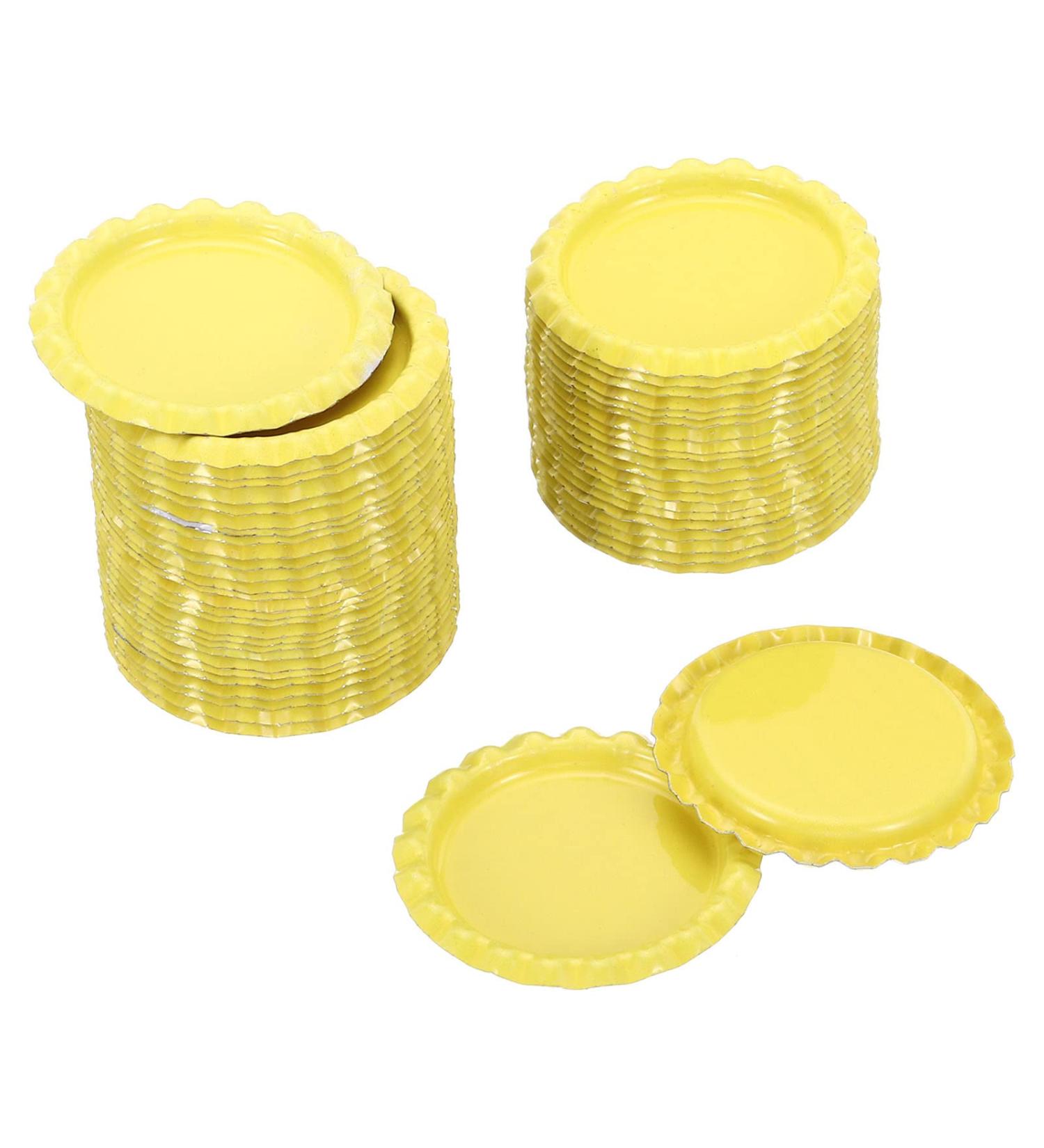 PATIKIL 1 Inch Flat Decorative Bottle Caps 50 Pack Craft Bottle Pendant Trays Double Sides Printed for DIY Pendants Craft Scrapbooks Yellow - Buy Online on SooperMarket.com