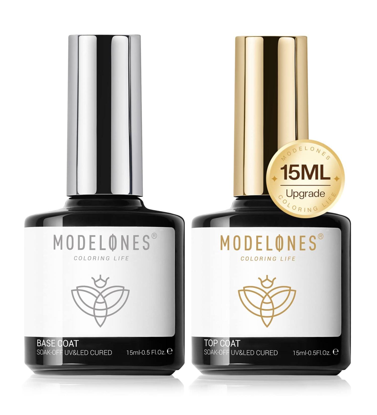 Modelones Gel Nail Polish Top and Base Set - 2x15ml No Wipe Kit for Long Lasting Glossy Manicure - Buy Online on SooperMarket.com