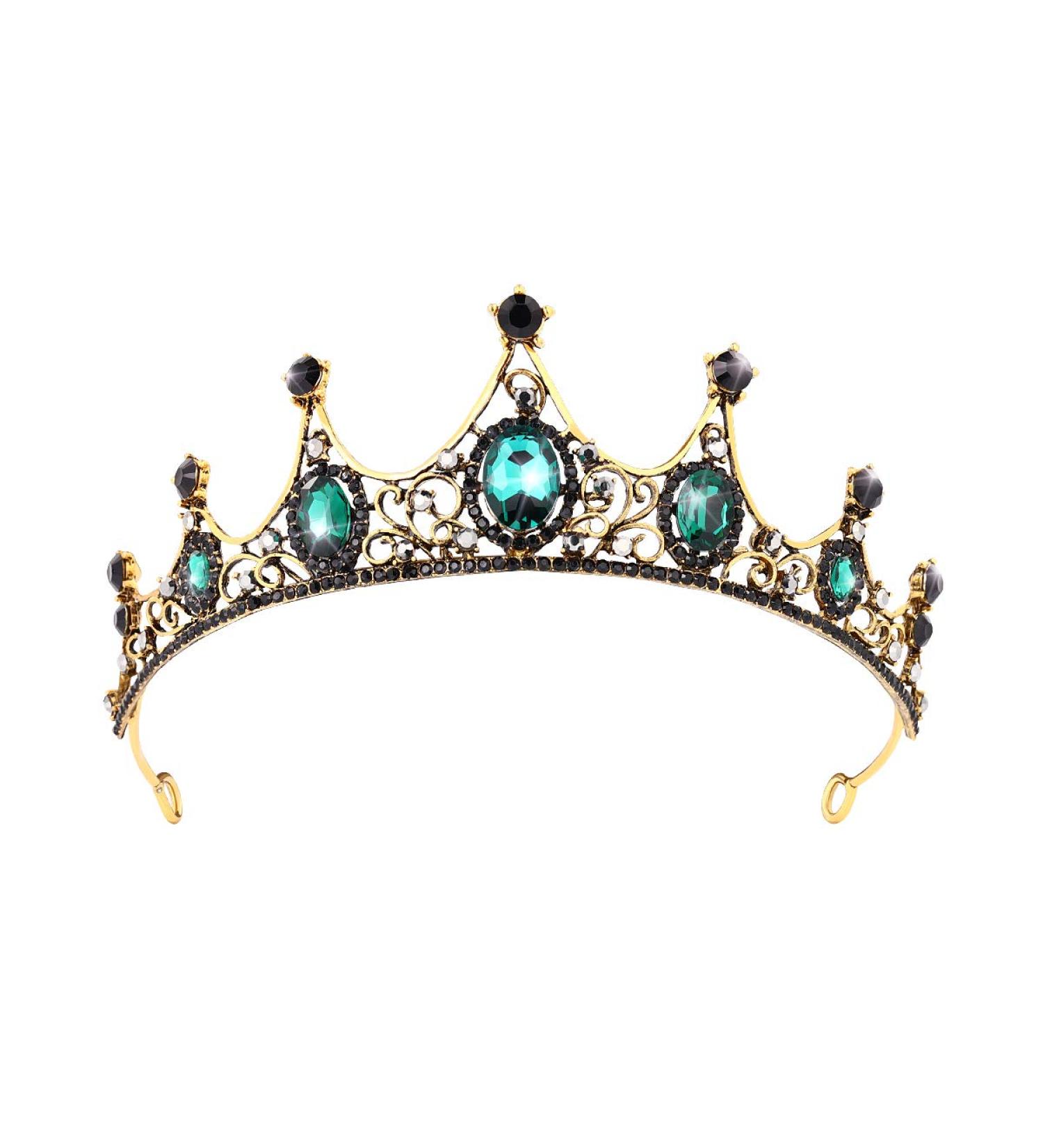 FRCOLOR Green Rhinestone Crown - Vintage Queen Baroque Princess Crown for Women - Birthday Bridal Tiara for Wedding Pageant Prom Halloween - Buy Online on SooperMarket.com