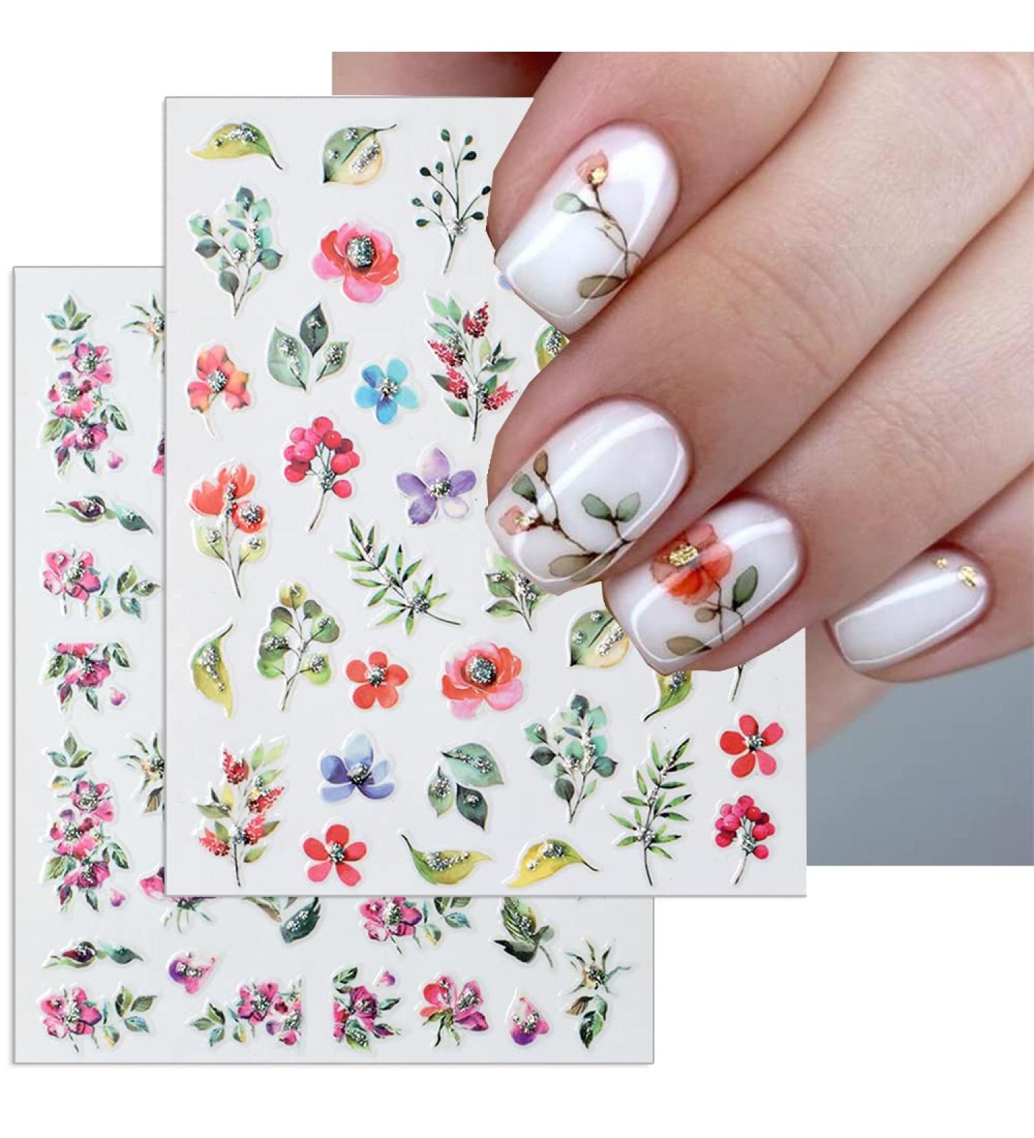 Watercolor Spring Nail Art Stickers - Pink Purple Floral Design for Acrylic Nails | DIY Nail Decorations for Women - Buy Online on SooperMarket.com