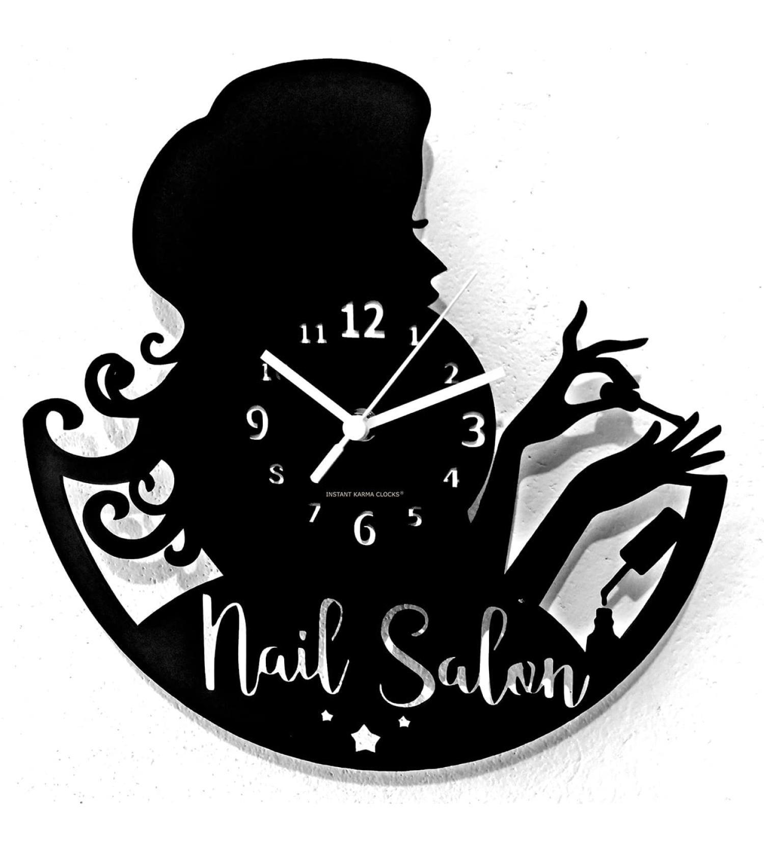 Instant Karma Clocks - Elegant Wall Clock for Nail & Beauty Salons | Model 02 Black - Ideal for Manicure & Makeup Businesses - Buy Online on SooperMarket.com