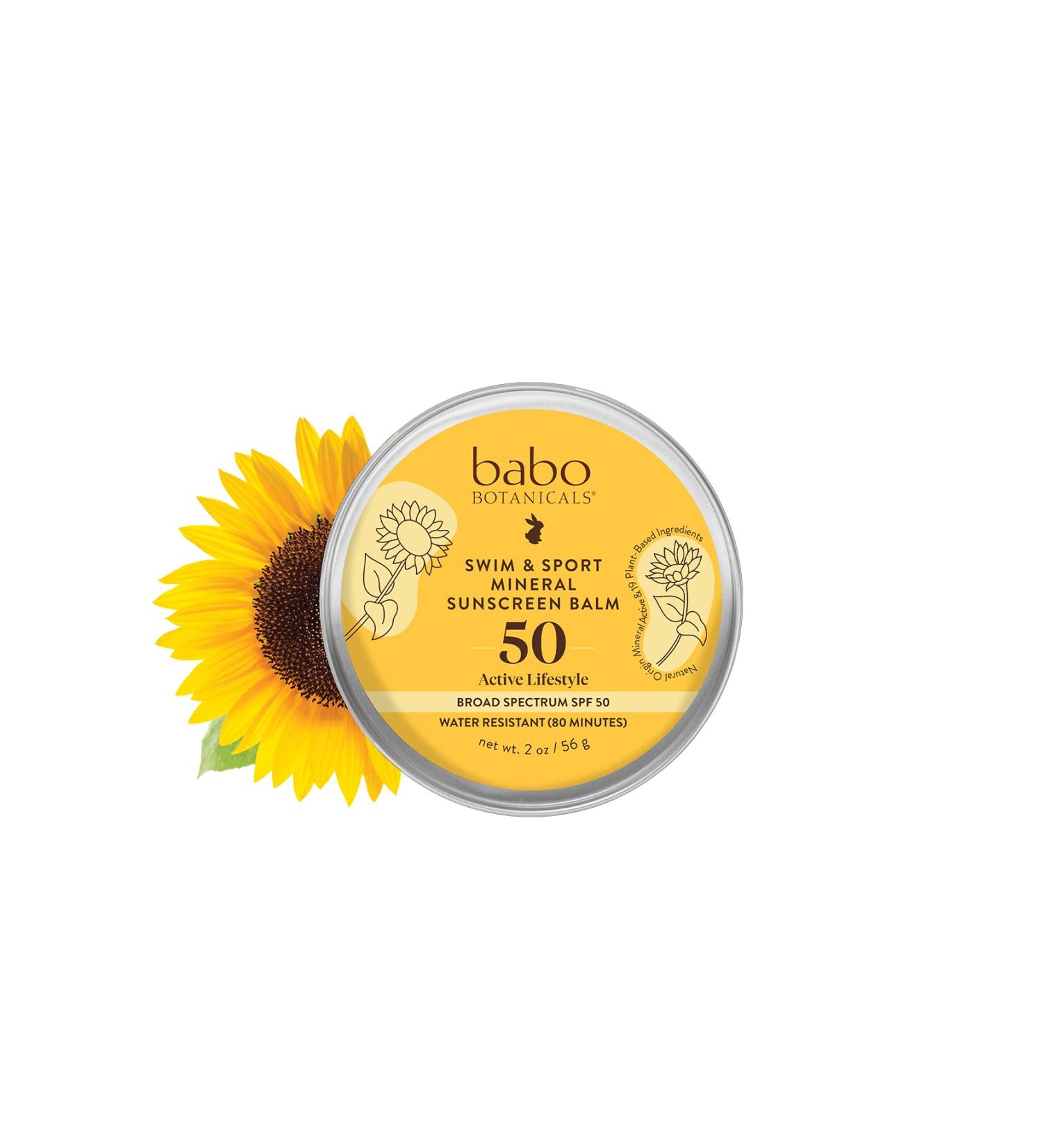 Babo Botanicals Swim&Sport Mineral Sunscreen Balm SPF50 | Zinc Oxide | Face & Body | All Ages | Dermatologist Tested | Cruelty-Free | Fragrance-Free | Water Resistant | 2 oz - Buy Online on SooperMarket.com