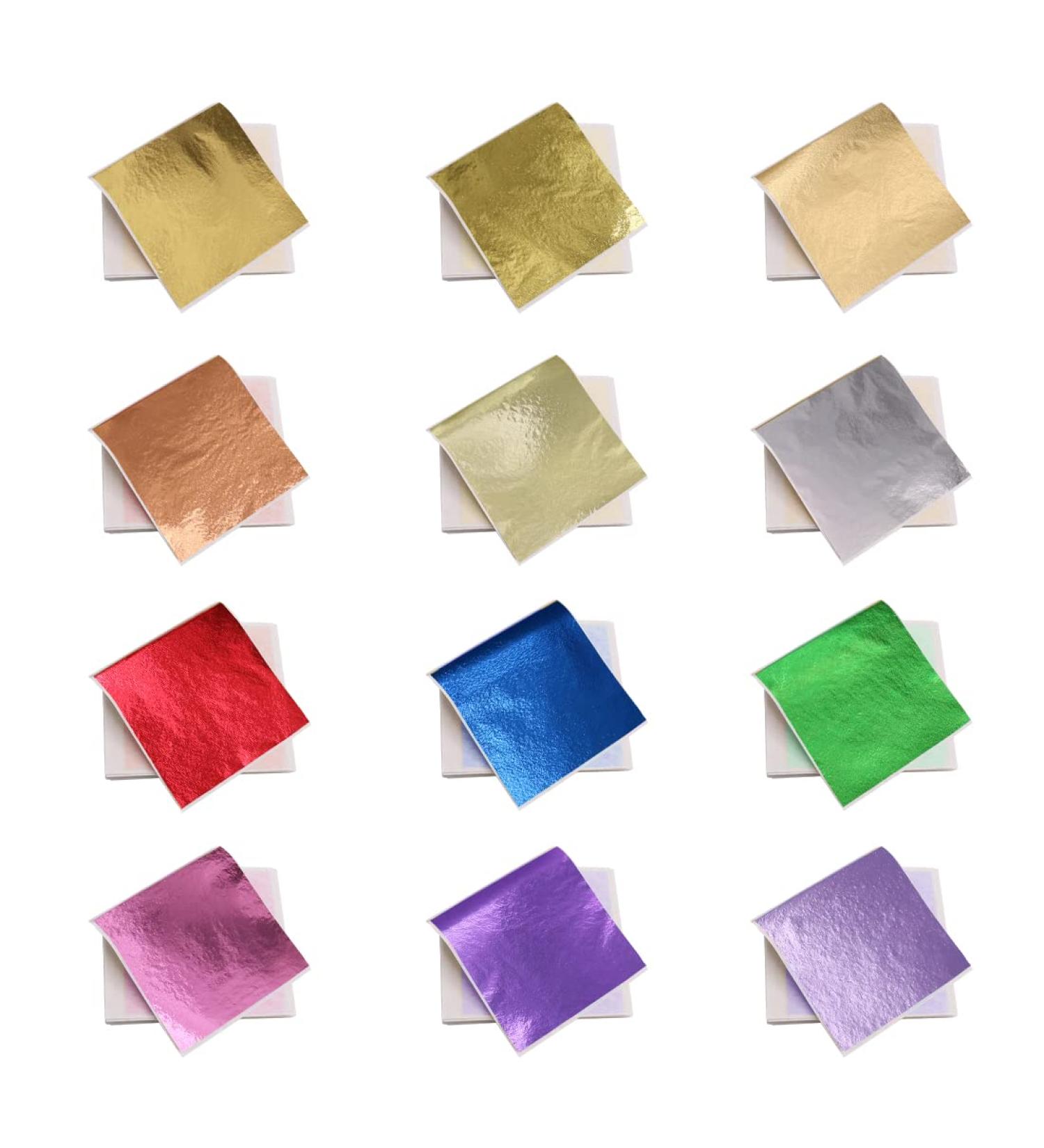 KINNO 12 Colors Gold Leaf Sheets - 600 Pieces for Arts, Decoration, Handcrafts, Gilding - Furniture, Nails, Paintings, Slime, Wall - 12 Colors - Buy Online on SooperMarket.com