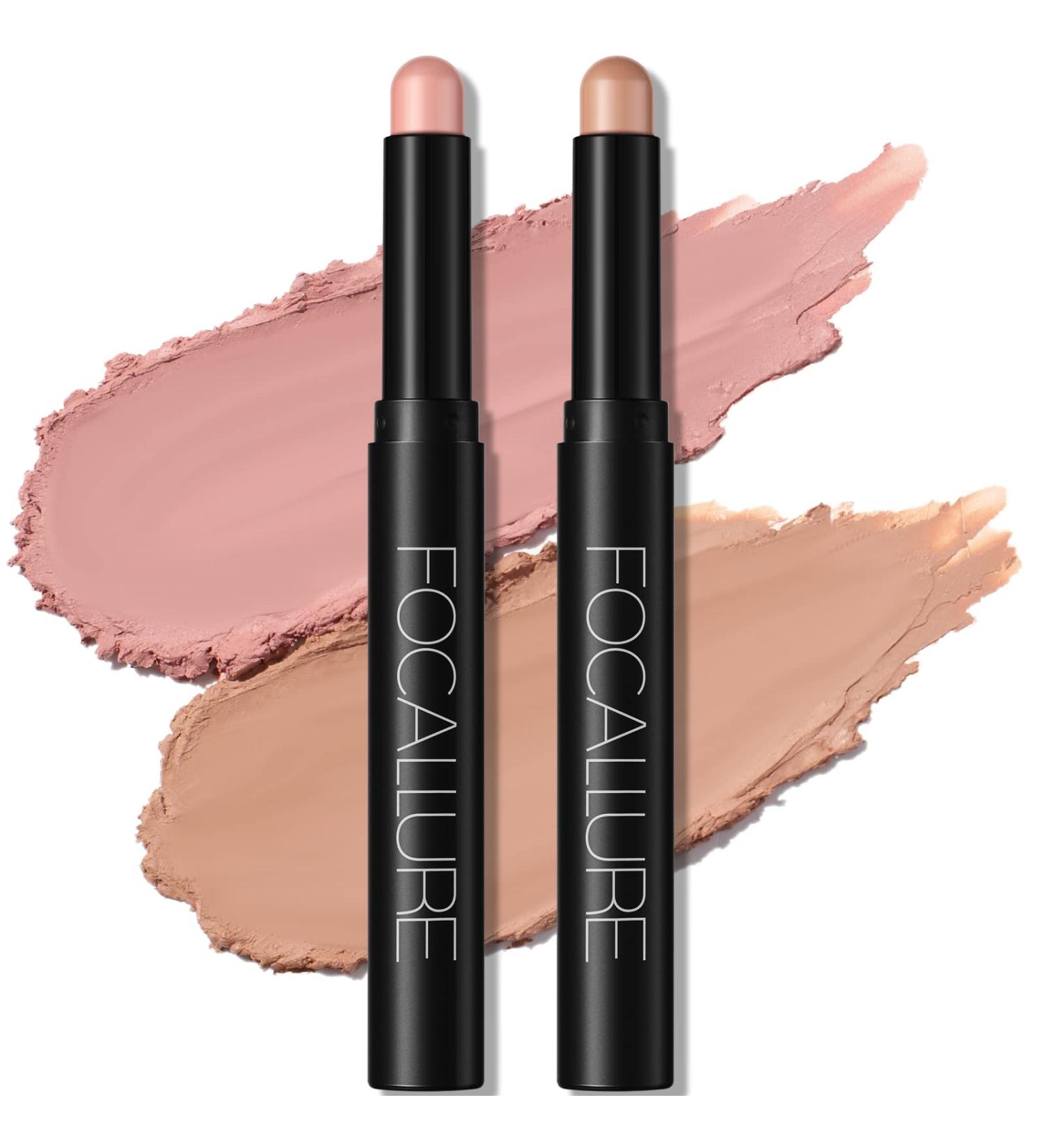 FOCALLURE Shimmer Cream Eyeshadow Stick Set - Long Lasting Waterproof Eye Shadow Crayon in Mocha Pink - 2 Pcs Highlighter Pencil for Brightening Eyes - Buy Online on SooperMarket.com