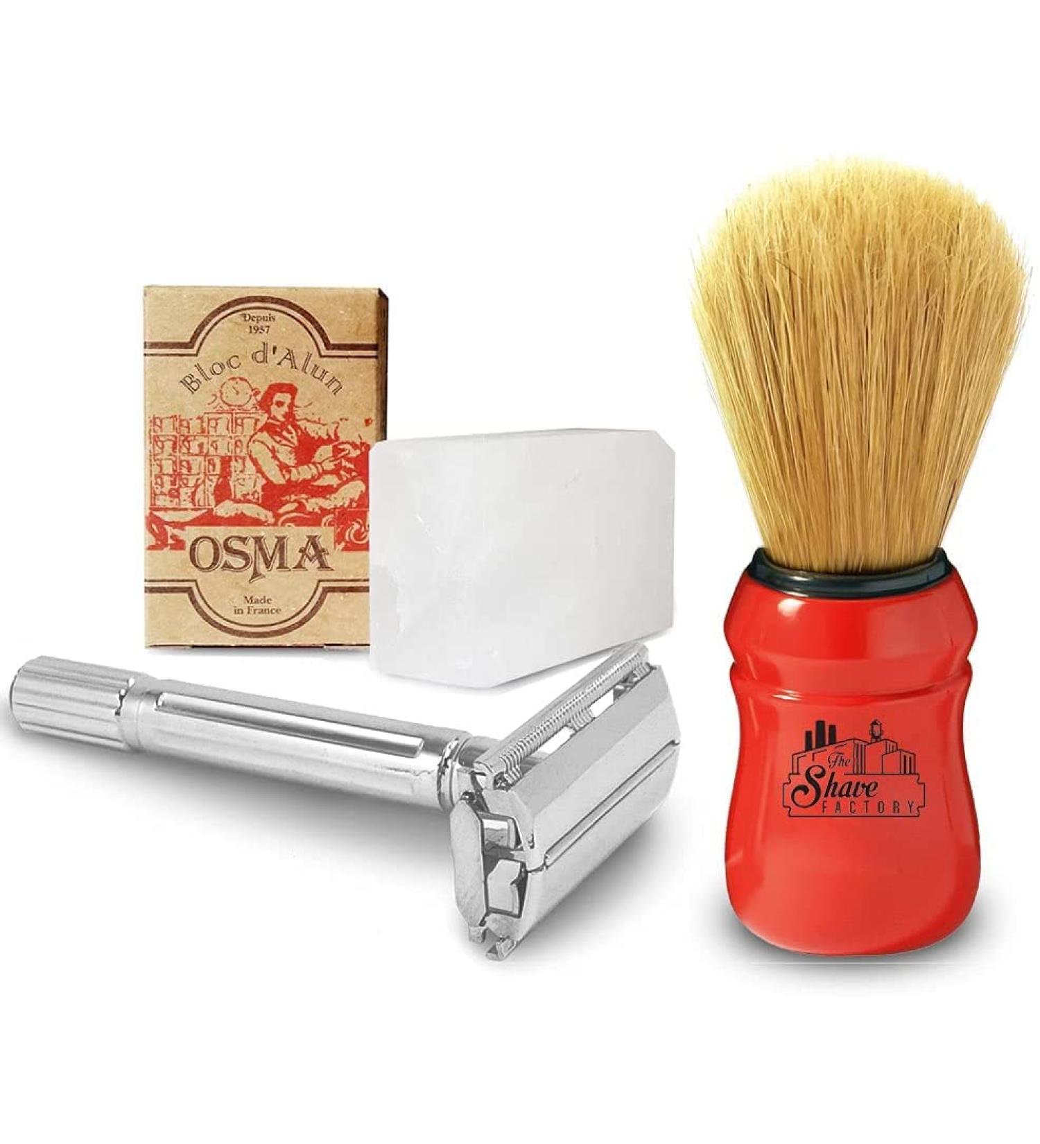 TSF Shaving Set with Omega Brush Bloc Osma and The Shave Factory Safety Razorred RED 1 count - Buy Online on SooperMarket.com