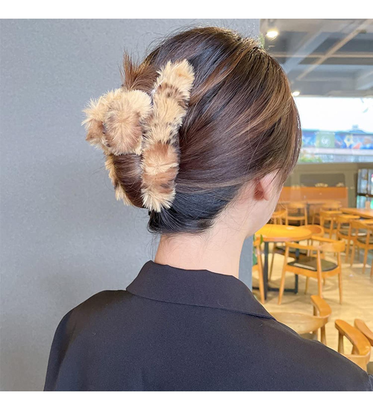 BETHYNAS Leopard Print Faux Fur Hair Clip - Brown | Soft Hair Claw Clip for Women and Girls - Buy Online on SooperMarket.com