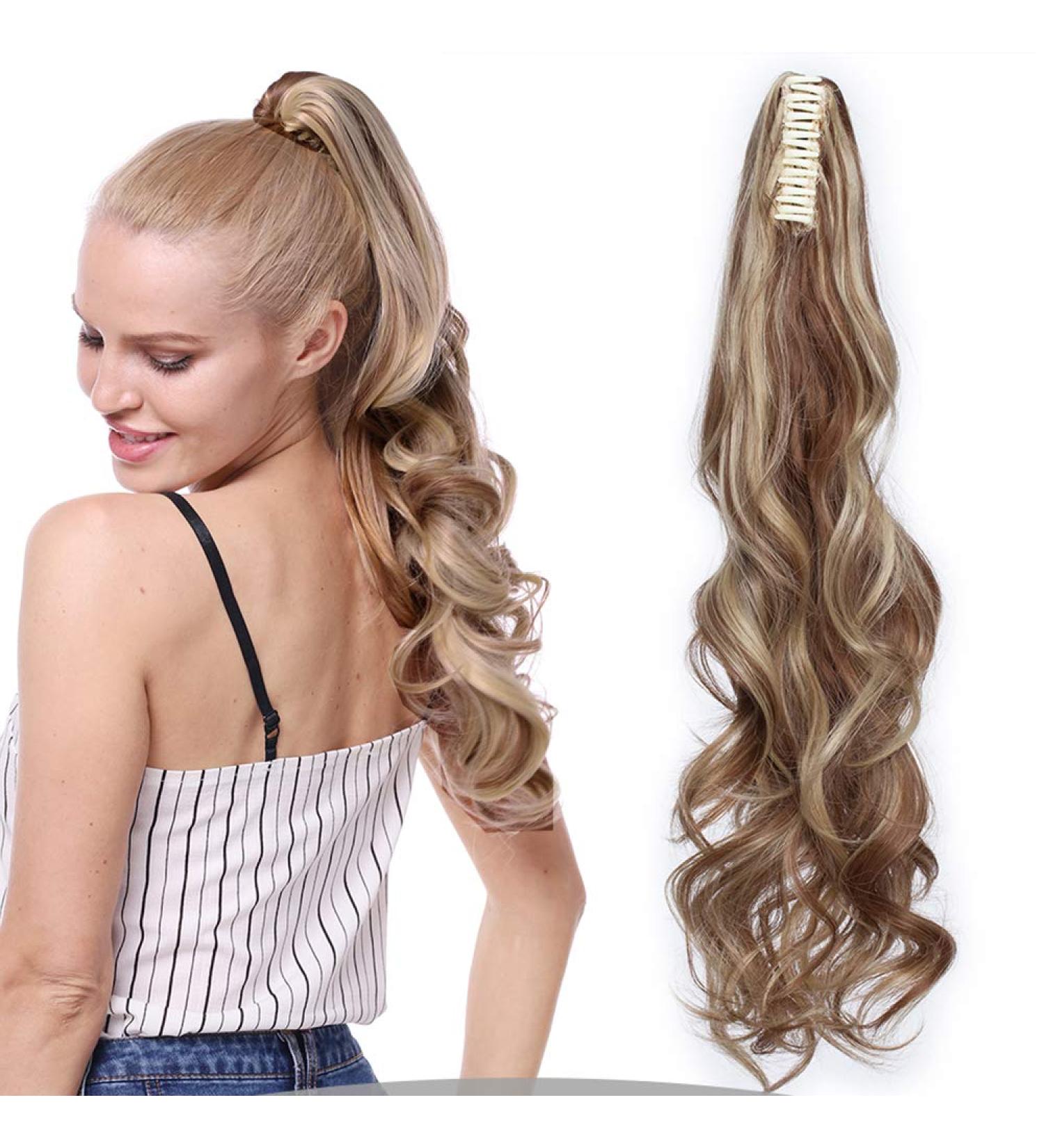 Silk-co Long Wavy Curly Claw on Ponytail Extensions Synthetic Clip in Hairpiece Pony Tail Extension 24 inch Light Brown&Blond Heat-Resisting 24inch (Pack of 1) Light Brown/Blond - Buy Online on SooperMarket.com