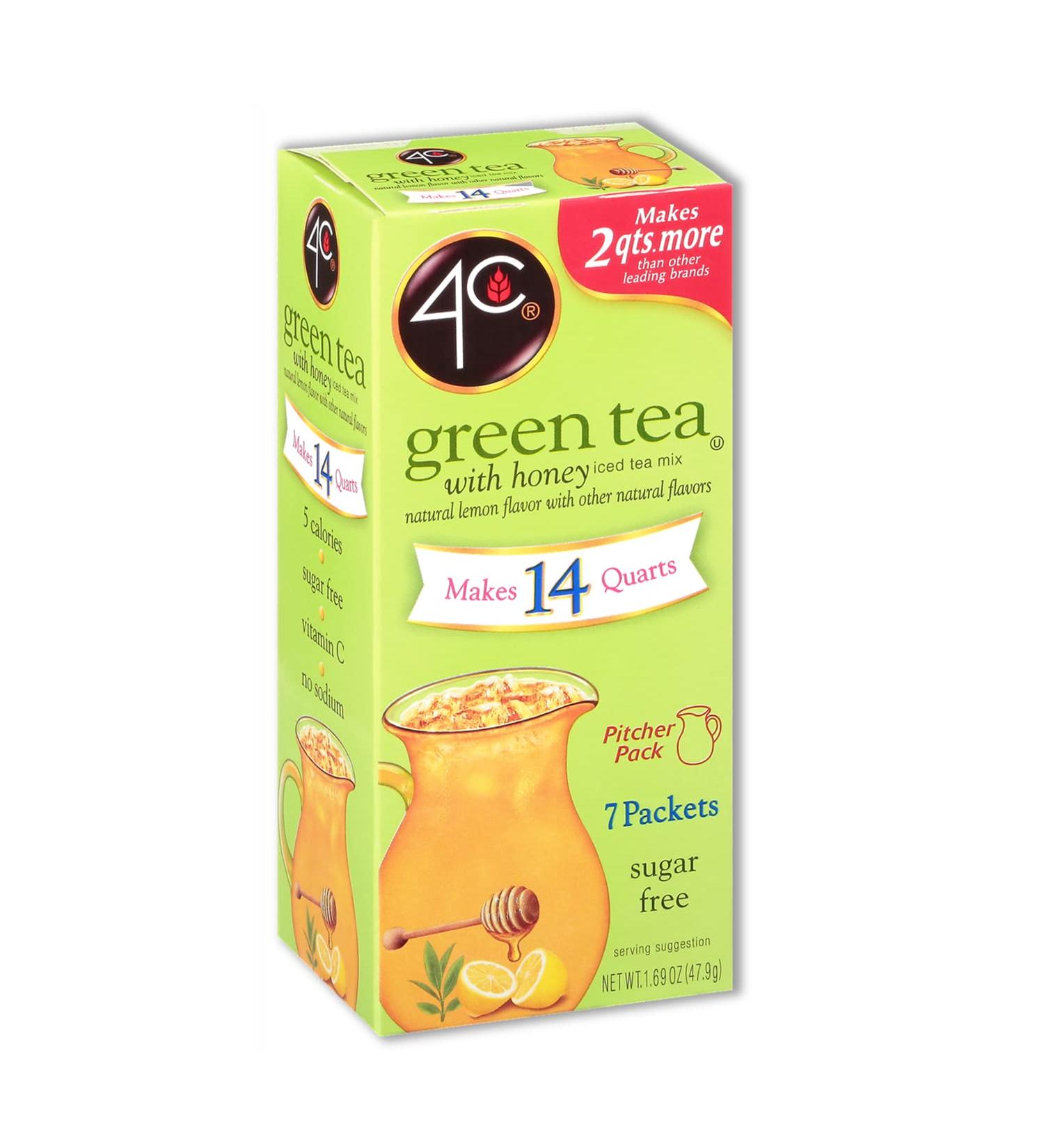 4C Green Tea Pitcher Packs 14 Quarts Sugar-Free Drink Mix - 3 Pack of 7 Count Packets - Refreshing Water Flavorings - 2 Quarts each packet - Buy Online on SooperMarket.com