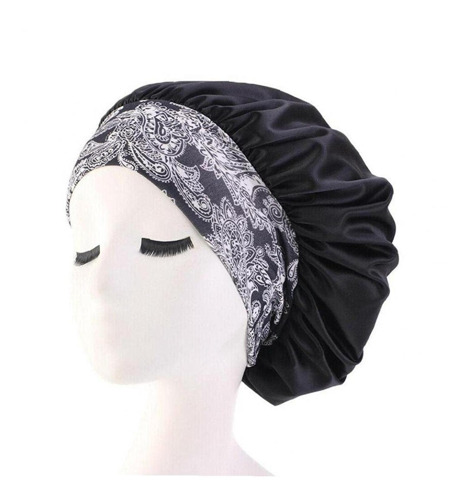 Tossper Women Satin Night Cap - Wide Elastic Hair Cover & Bonnet for Curly Hair - Black - Buy Online on SooperMarket.com