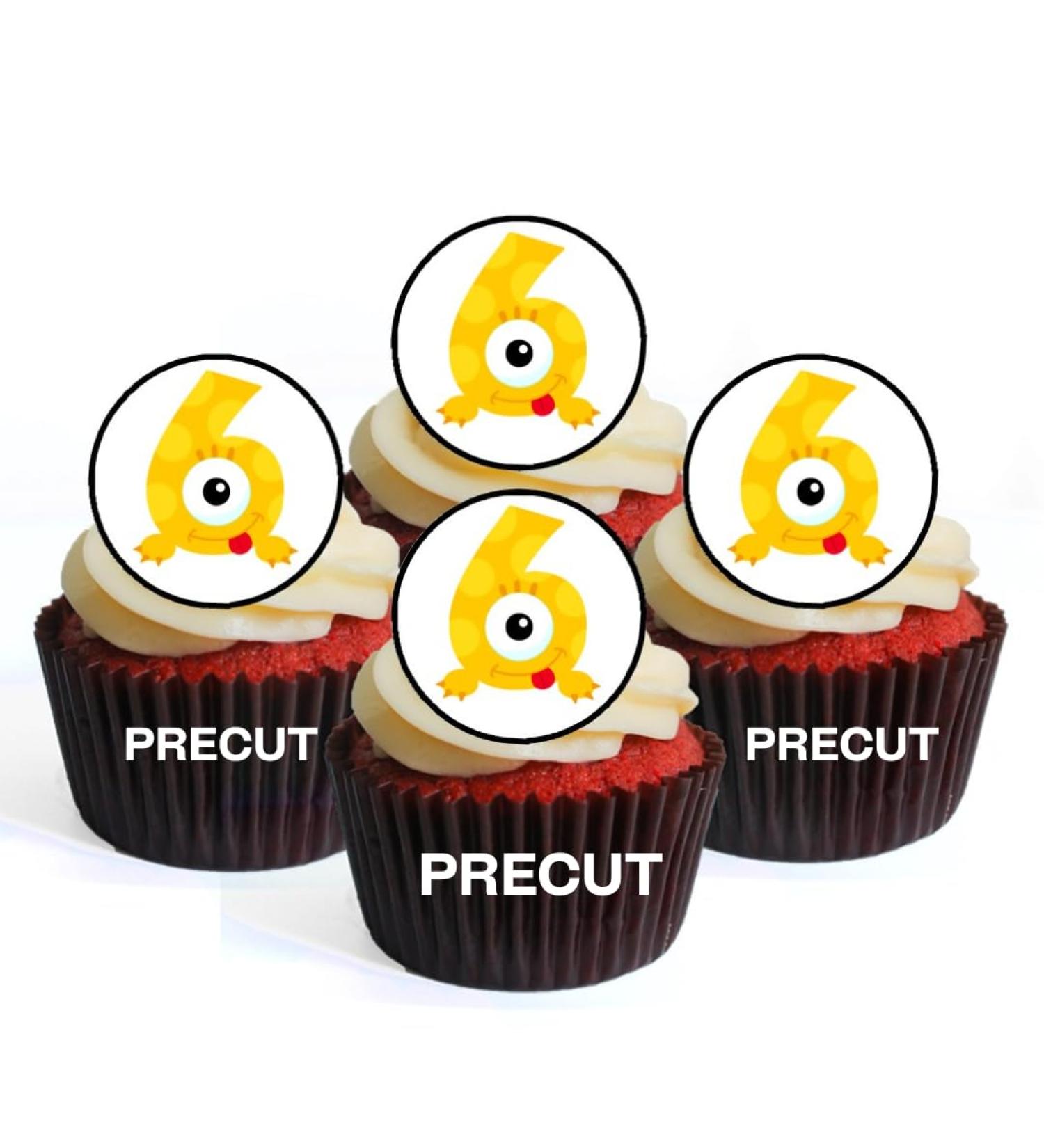 PRECUT Monster 6th Birthday Edible Cupcake Toppers - Monster Numbers Theme Premium Thickness SWEETENED VANILLA - wafer card disc cake decorations (Pack of 24) - Buy Online on SooperMarket.com
