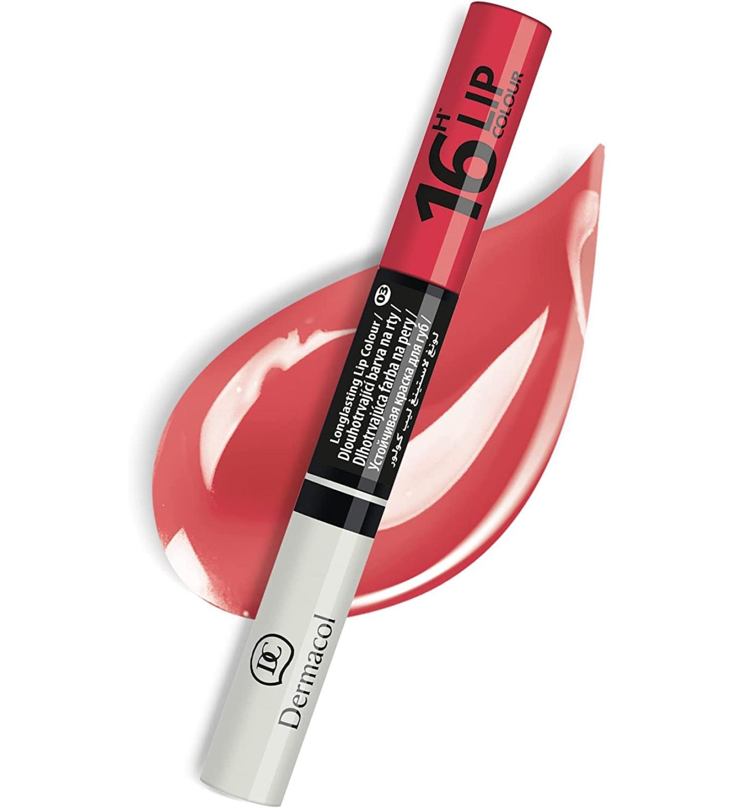 Dermacol 16-Hour Lip Colour: Highly Pigmented Glossy Lip Stain & Plumper Gloss in Cherry Red - 7.1 mL - Buy Online on SooperMarket.com