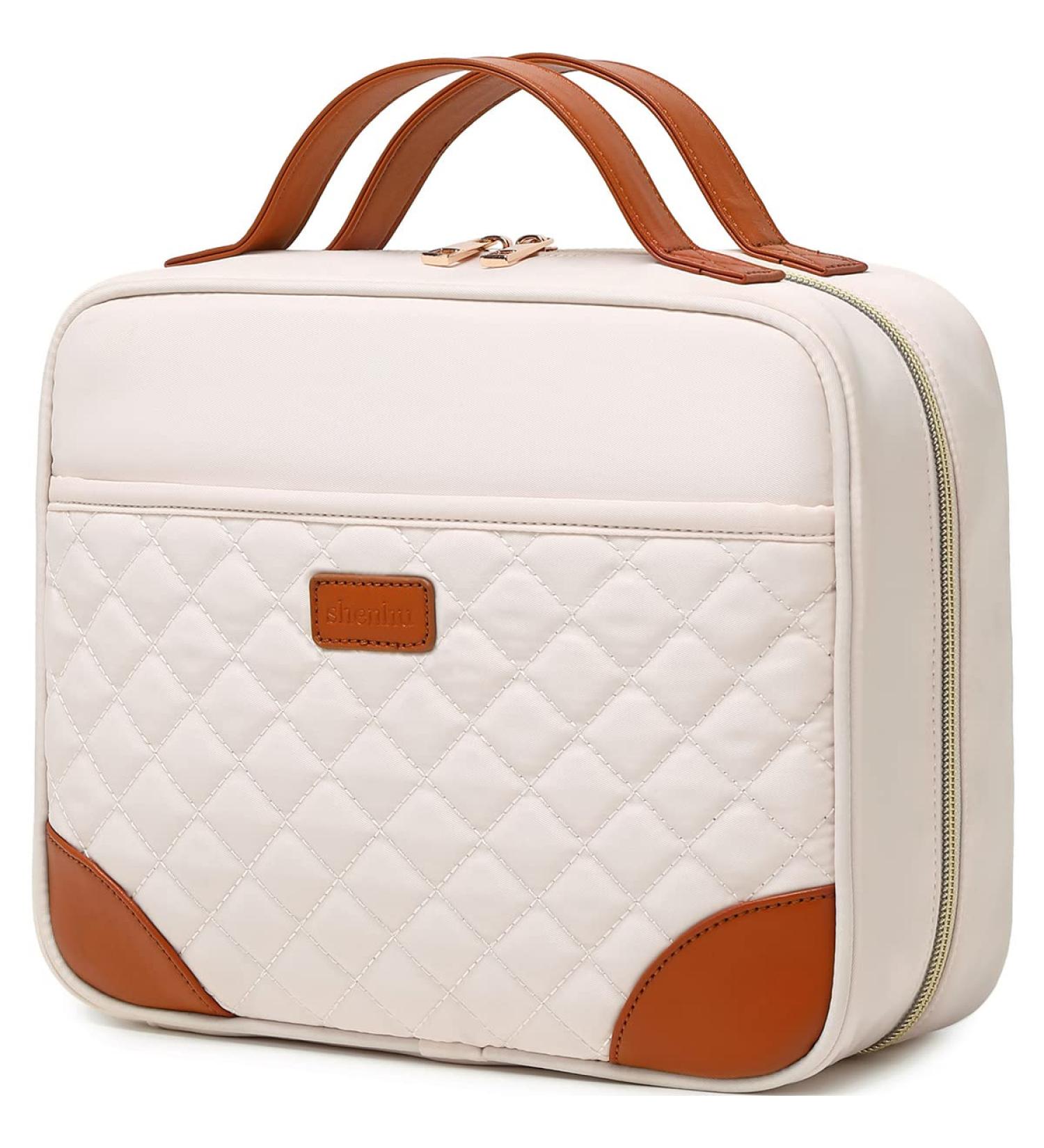 SHENHU Beige Toiletry Bag with Hanging Hook - Water-resistant Travel Makeup Organizer for Women - Buy Online on SooperMarket.com
