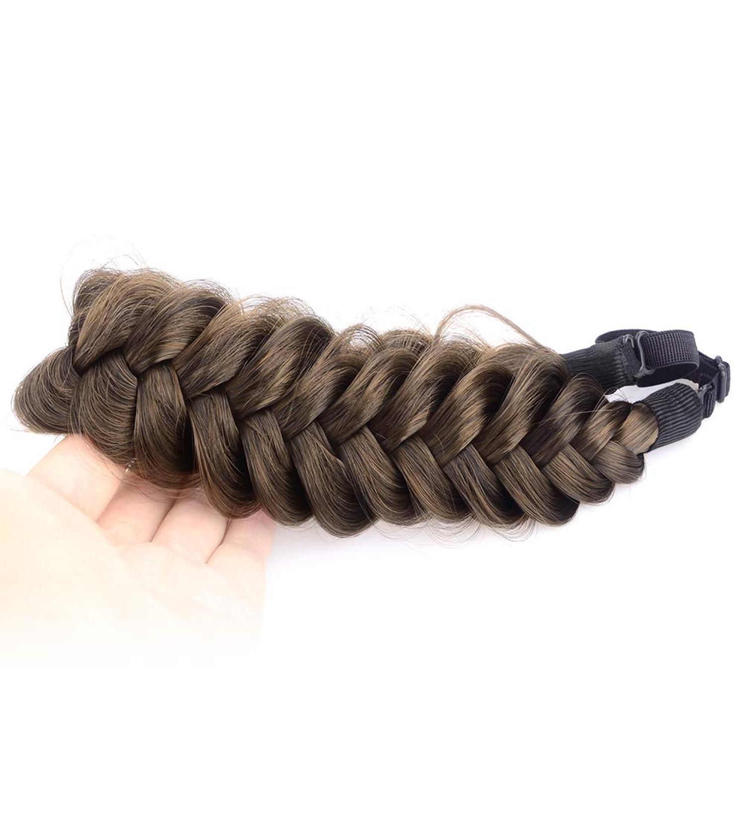DIGUAN Messy Wide 2 Strands Synthetic Hair Braided Headband in Dark Brown - Classic Chunky Plaited Braids Hairpiece for Women and Girls - 62g/2.1 oz - Buy Online on SooperMarket.com