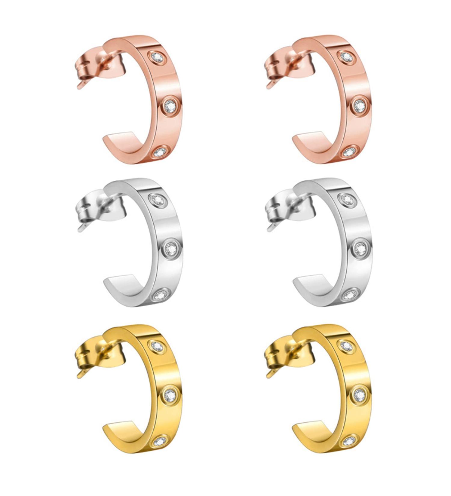 3 pairs C-shaped titanium steel earrings Earacupressure Magnetherapy Detoxi Earrings Acupressure Slimming Earrings - Buy Online on SooperMarket.com