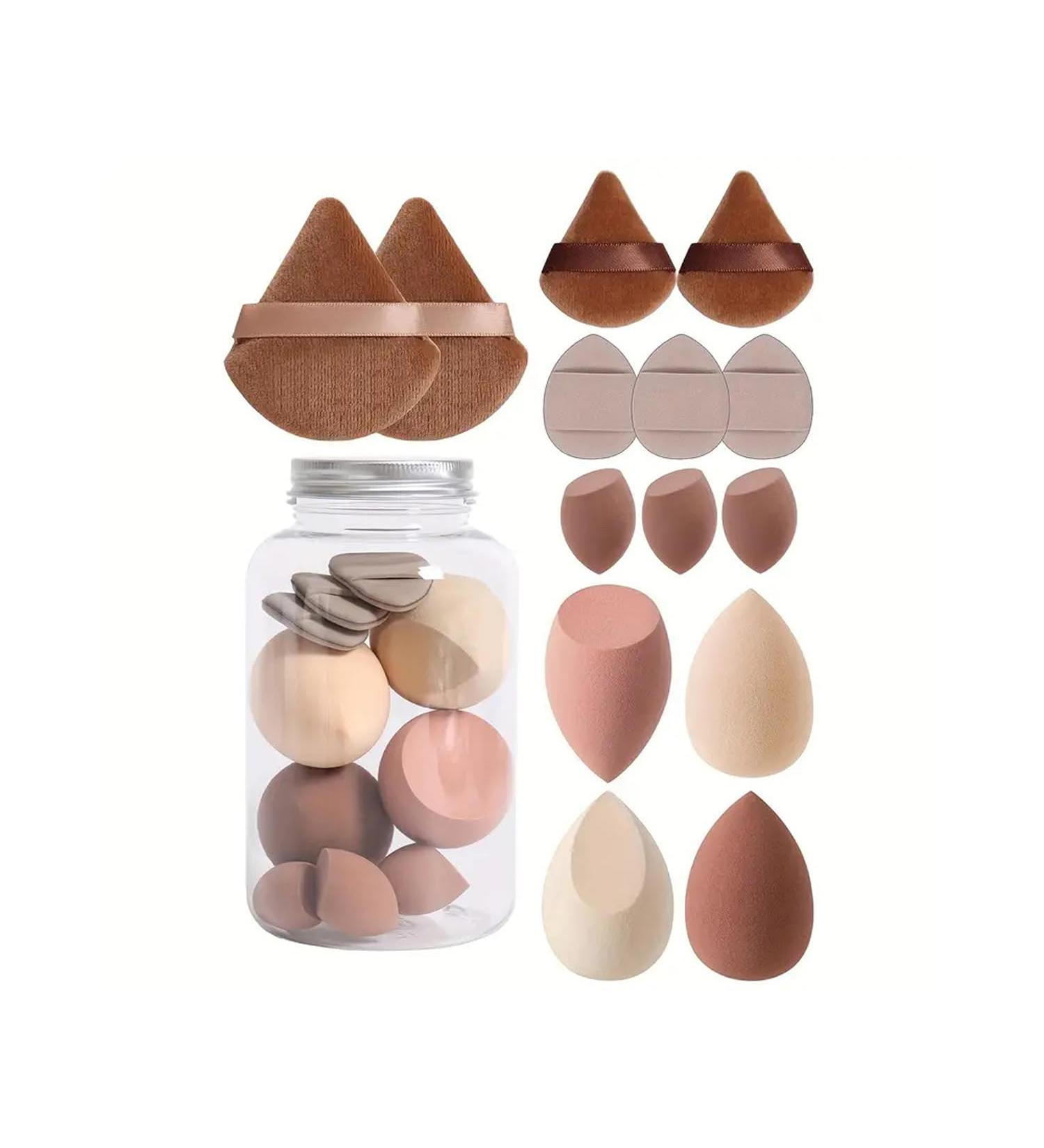 14Pcs Makeup Sponge Set Beauty Blender with Organizer Includes 2 Pieces of Triangle Loose Powder Puff 2 Pieces of Mini Triangle Loose Powder Puff 3 Pieces of Mini Airbrush Puff 4 Pieces of Beauty Eggs and 3 Pieces of Mini Beauty Eggs (brown) - Buy Online on SooperMarket.com