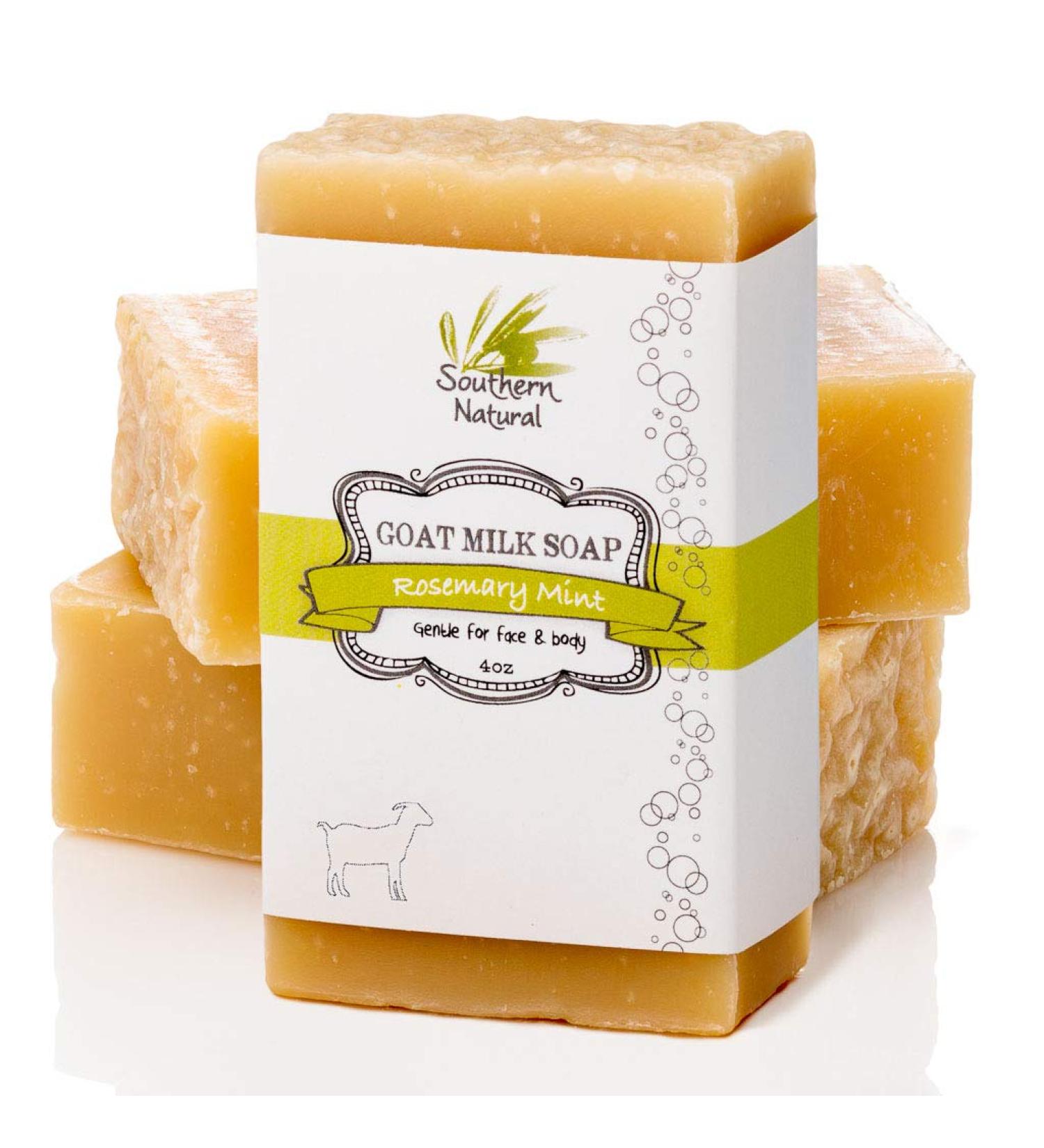Southern Natural Goat Milk Soap Bar 3 Pack - Rosemary Mint | Eczema, Psoriasis & Dry Skin Relief | All Natural, Handmade in USA | Face & Body for All Ages - Buy Online on SooperMarket.com
