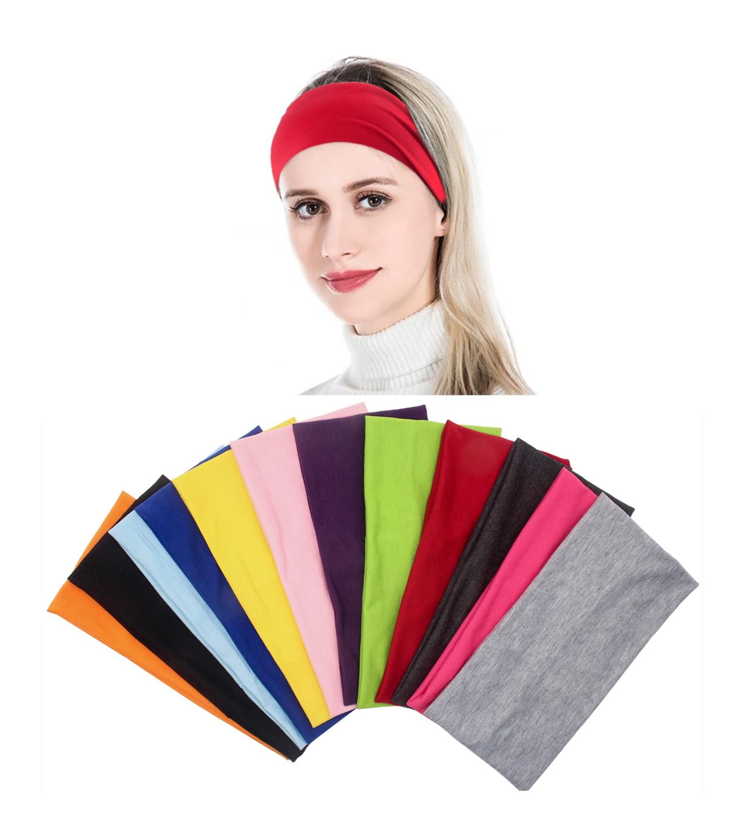 Yeshan Pack of 12 Wide 5 Inch Wicking Athletic Bandana Headbands - Candy Colors - Stretchy Head wrap for Sports and Fashion - Buy Online on SooperMarket.com