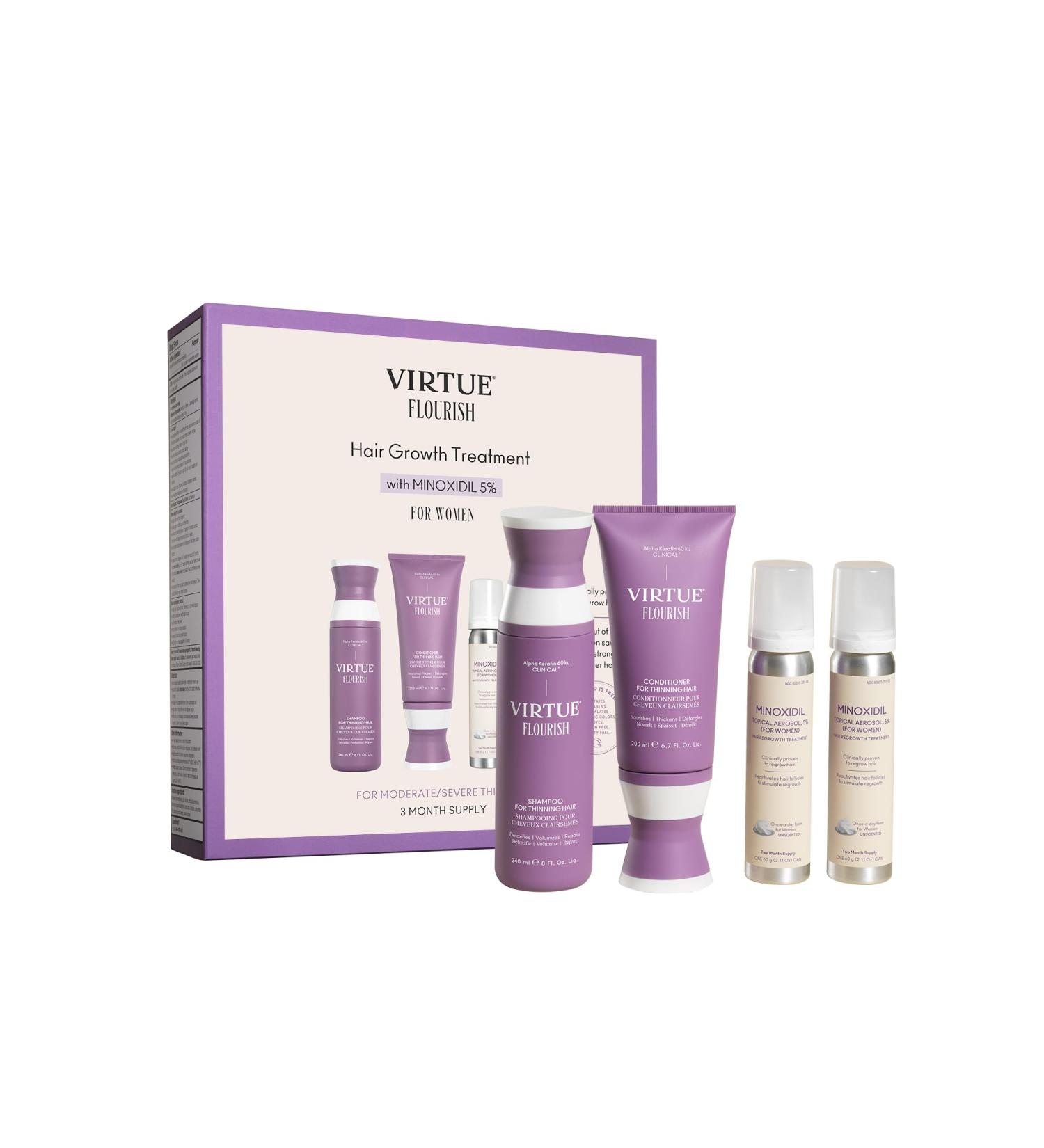 Virtue Flourish Hair Growth Regimen for Women - Minoxidil 5% Foam for Fine & Thinning Hair | Sulfate Free & Color Safe - International Shipping Available - Buy Online on SooperMarket.com