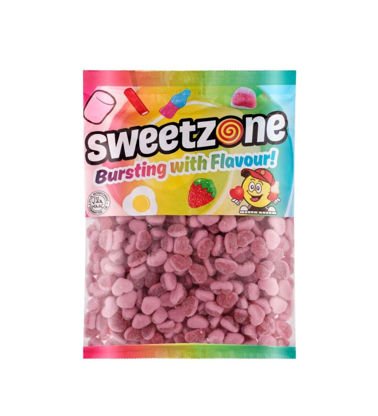 Sweetzone Fizzy Strawberries Heart Sweets - 1kg Bag of Strawberry Sweets Chewy Sweets - Mouthwatering Gummy Sweets Fruit Chews - Halal Sweets Irresistible to All Sweets Lovers