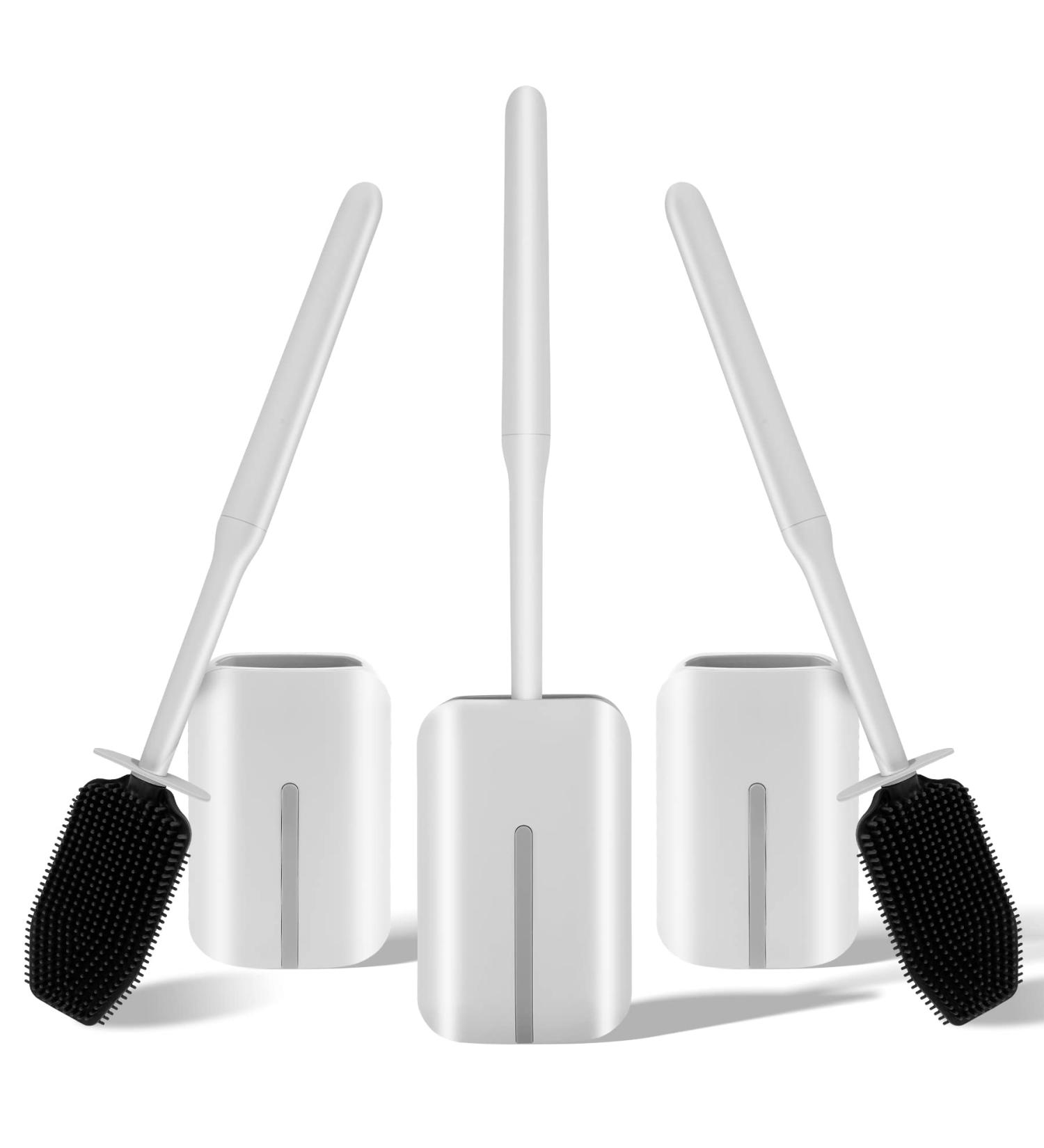 Hibbent 3 Pack Silicone Toilet Bowl Brush Set with Ventilated Holder - Grey | Bathroom Deep Cleaning Kit for Flexible Scrubbing - Toilet Scrubber - Buy Online on SooperMarket.com