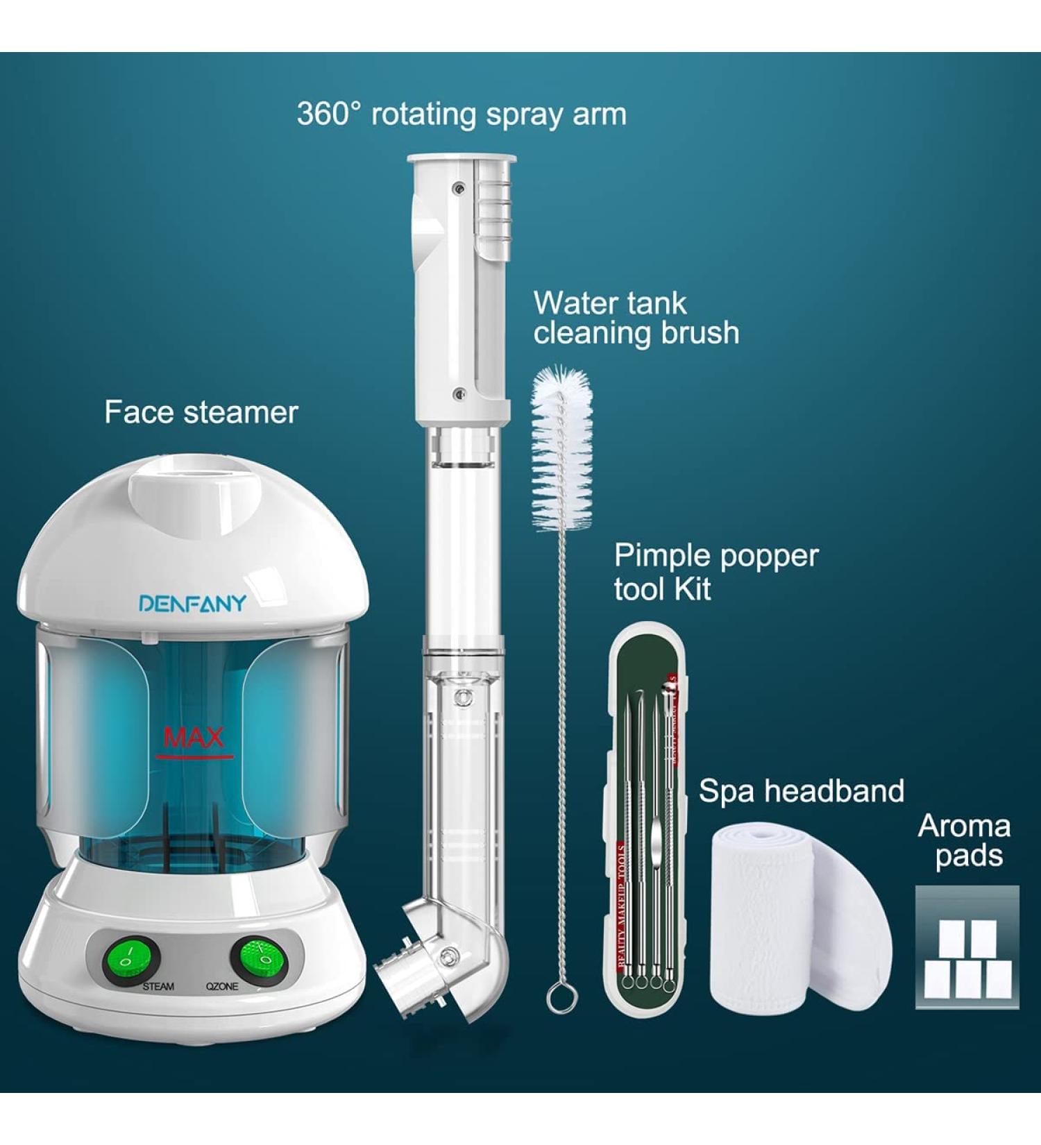 DENFANY Nano Ionic Face Steamer - Extendable 360 Rotating Arm | Skin Hydration and Pore Cleansing - Buy Online on SooperMarket.com