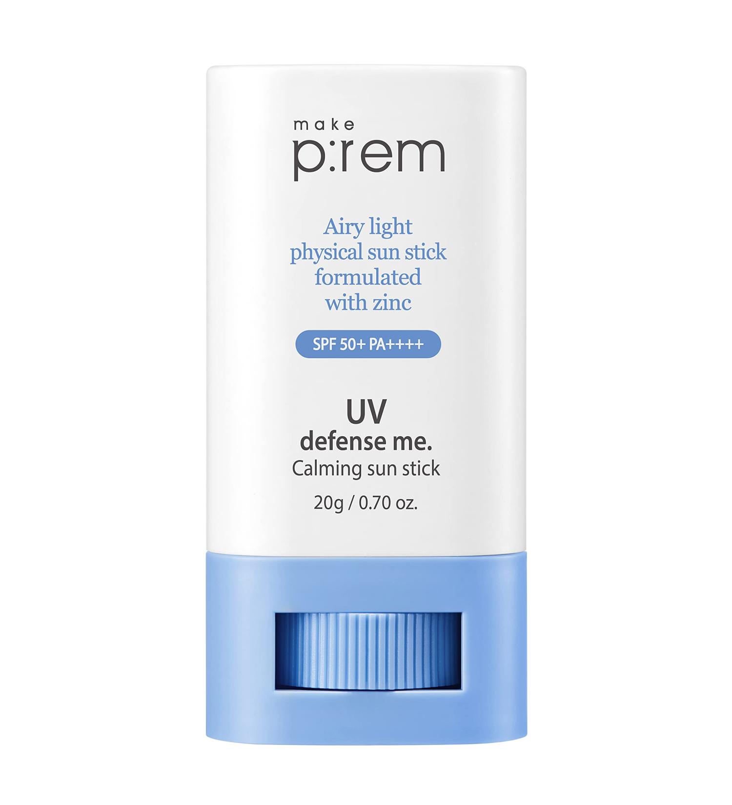 Prem UV Defense Calming Sun Stick SPF 50+ PA++++ Vegan Reef-Safe Non-Nano Zinc Oxide Sunscreen 20g - Korean Sunblock for Sensitive Skin - Buy Online on SooperMarket.com