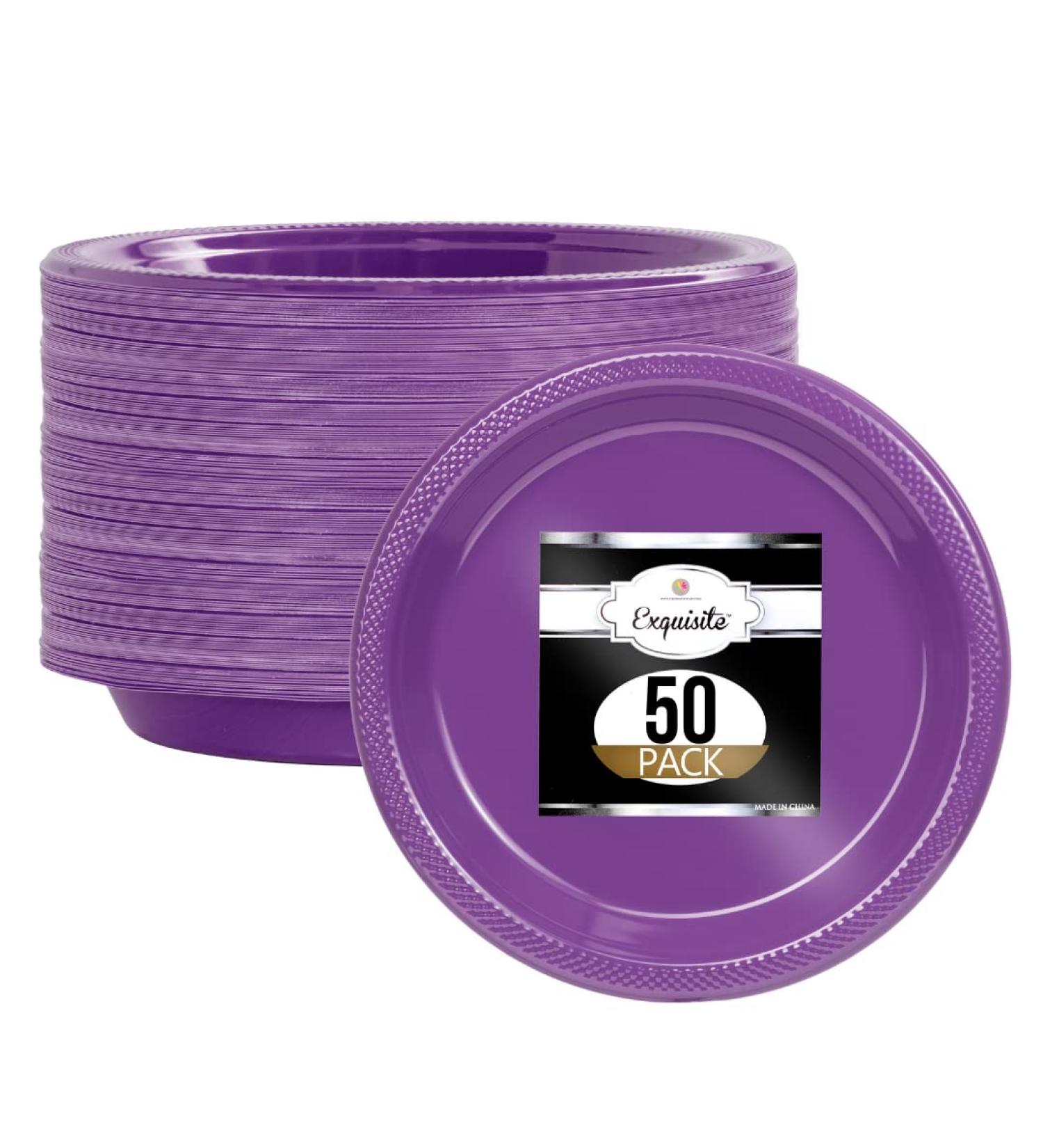 10 Inch Purple Plastic Plates - 50 Count - Round Disposable Plates for Dinner Parties and Special Occasions - Buy Online on SooperMarket.com