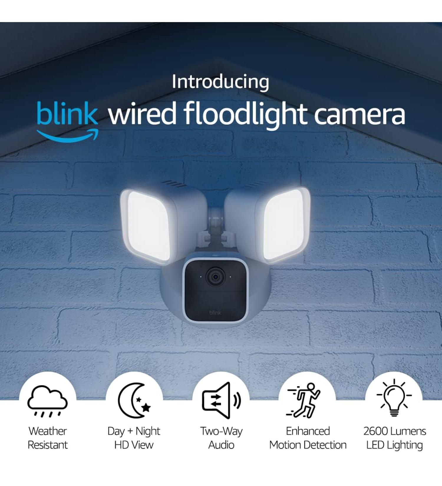 Blink Wired Floodlight Camera  Smart security camera  2600 lumens  HD live view  enhanced motion detection  built-in siren  Works with Alexa  1 camera (White) - Buy Online on SooperMarket.com