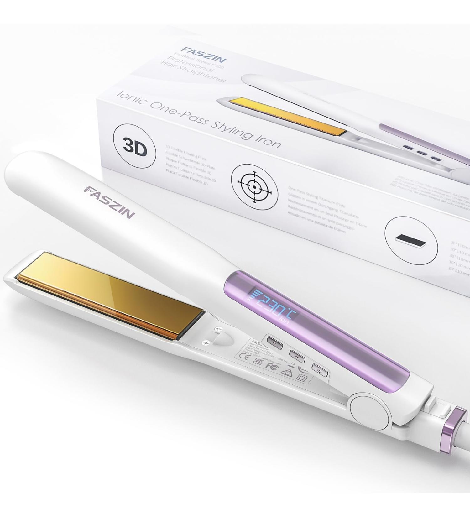 Faszin Ionic Titanium Hair Straightener | Fast Heat Up Flat Iron with LCD Display | 2 in 1 Styling Tool for Smooth & Shiny Hair (White) - Buy Online on SooperMarket.com