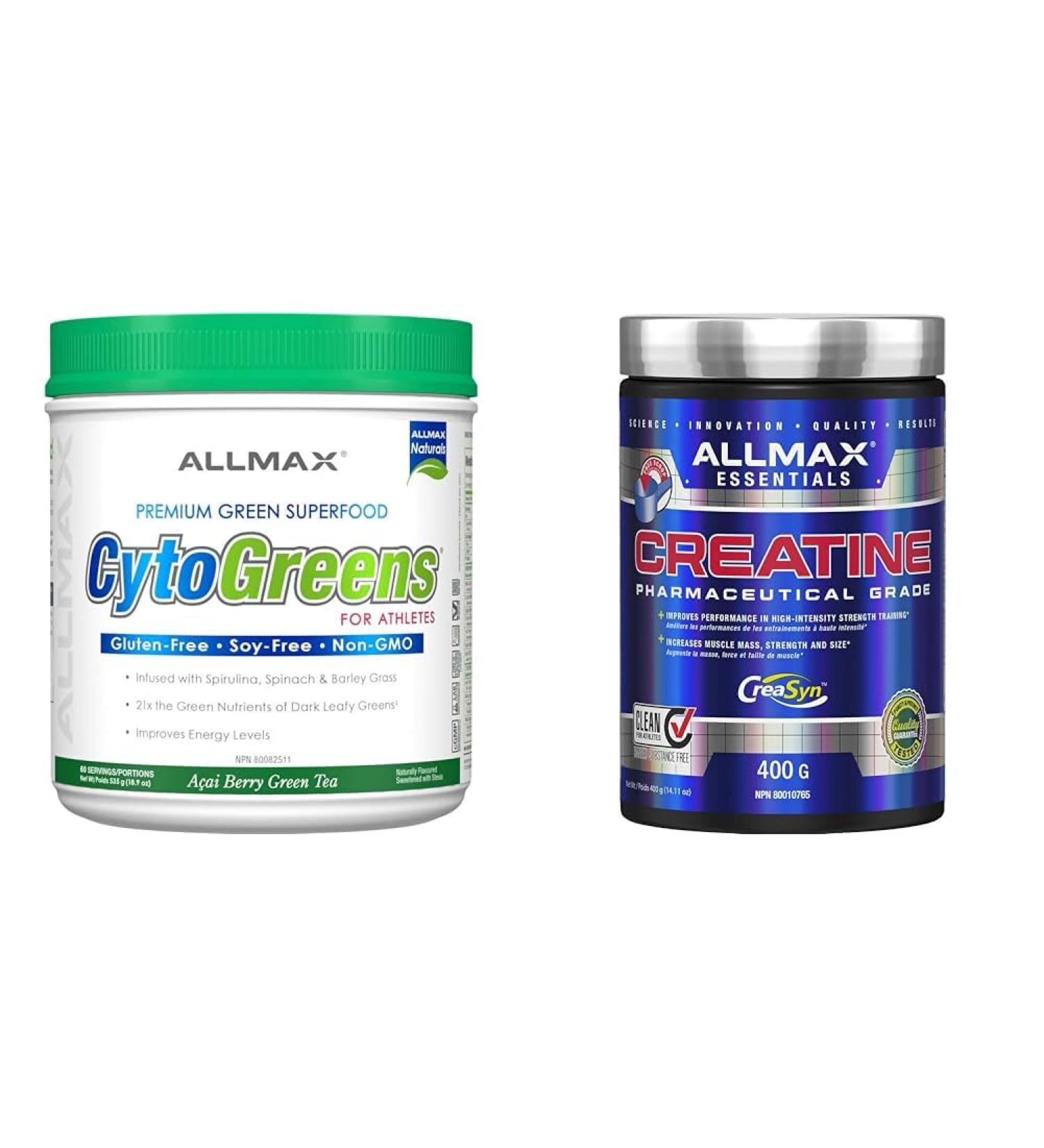 CytoGreens - Acai Berry Green Tea - 60 serving 535-gram & ALLMAX Nutrition - Creatine Monohydrate Micronized Creatine Powder for Strength and Muscle Recovery Gluten Free & Fast Absorbing 400g - Buy Online on SooperMarket.com