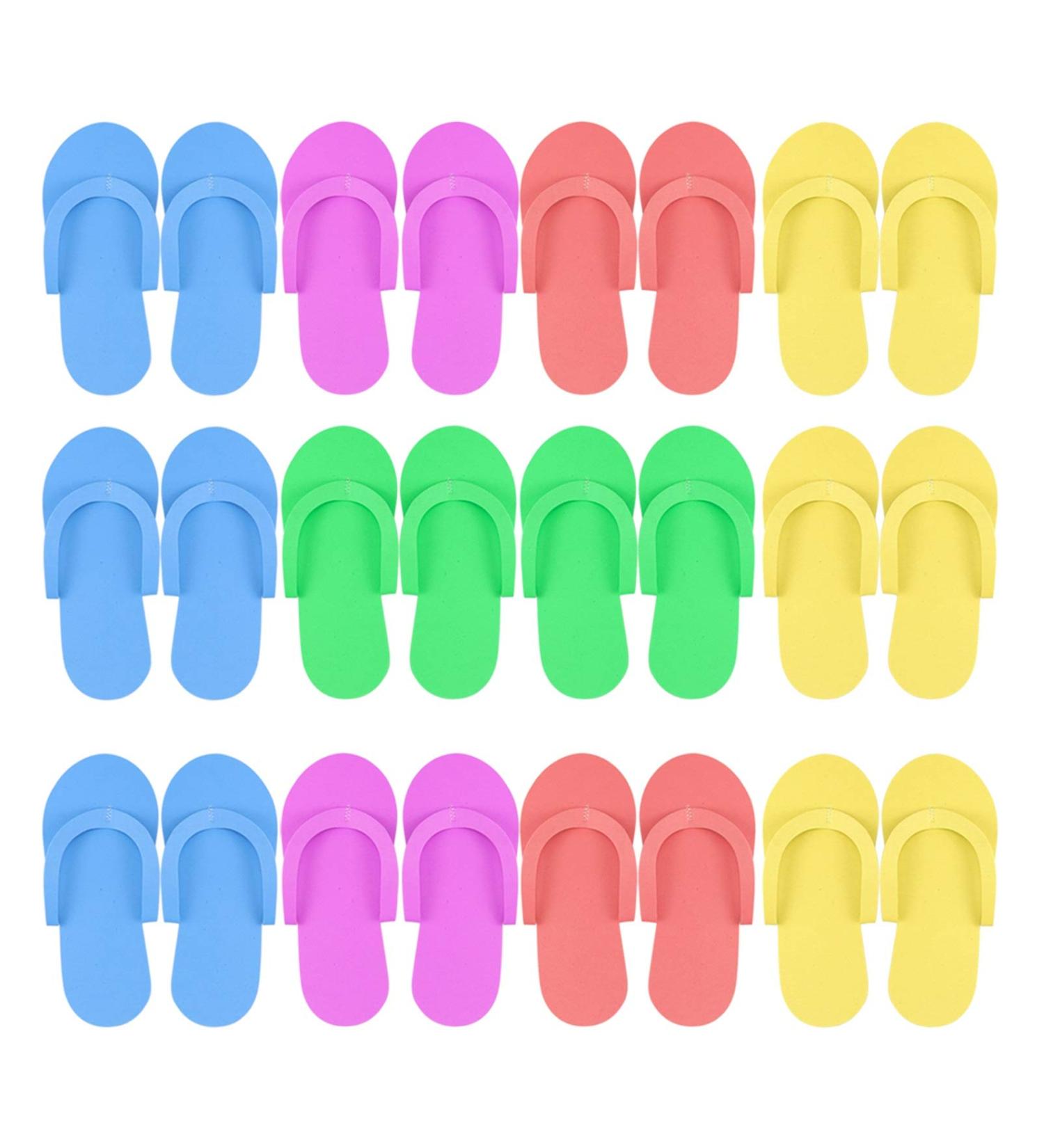 Hysagtek 12 Pairs Disposable Foam Flip Flops - Random Color | Lightweight Slippers for Shower, Pedicure, Beach - Buy Online on SooperMarket.com
