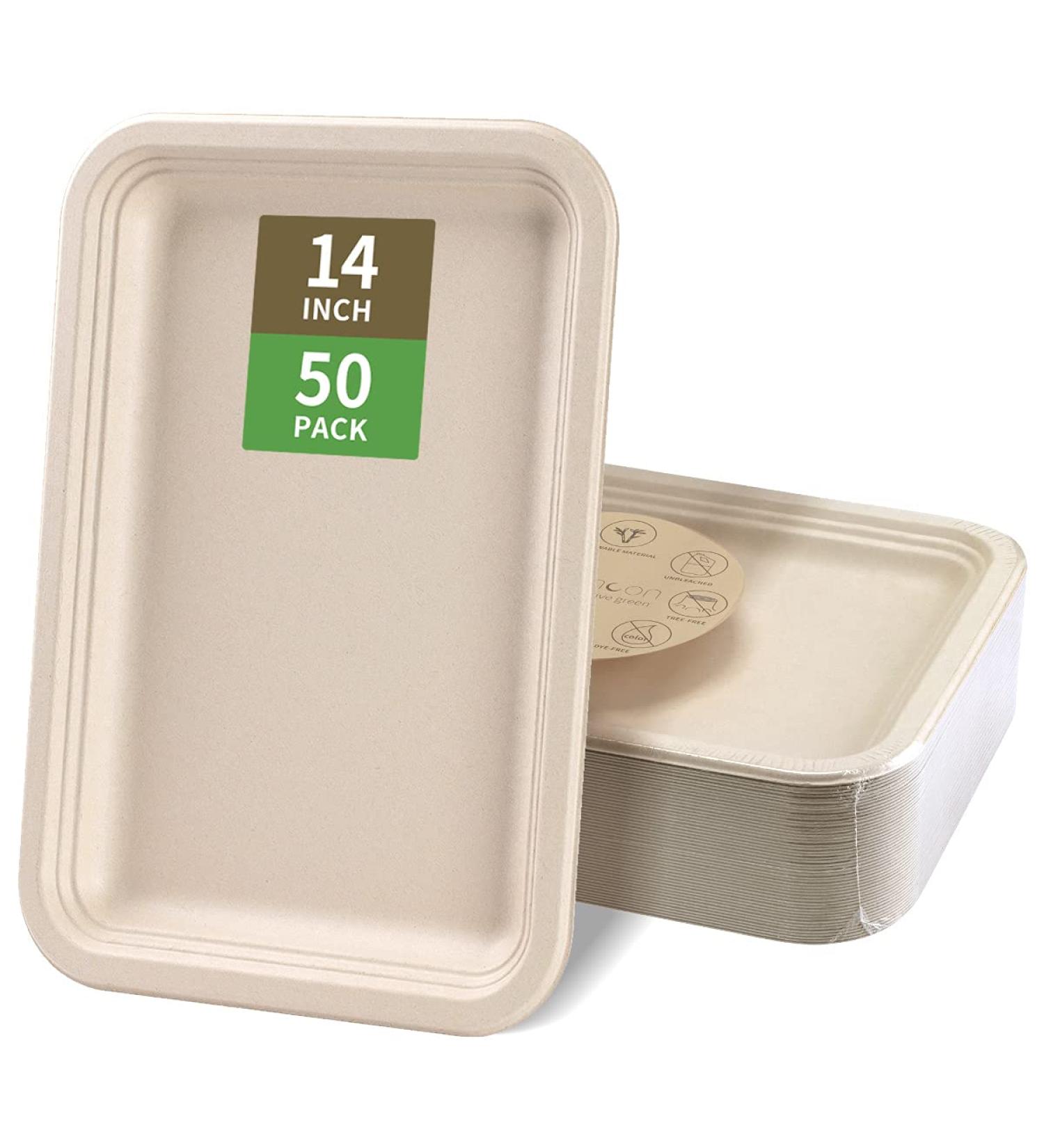 Bloomoon 50 Pack 14 Inch Heavy-Duty Disposable Food Trays - Compostable Paper Platter Plates for Crawfish, Lobster, Crab, BBQ - Extra Large Serving at Party - Buy Online on SooperMarket.com