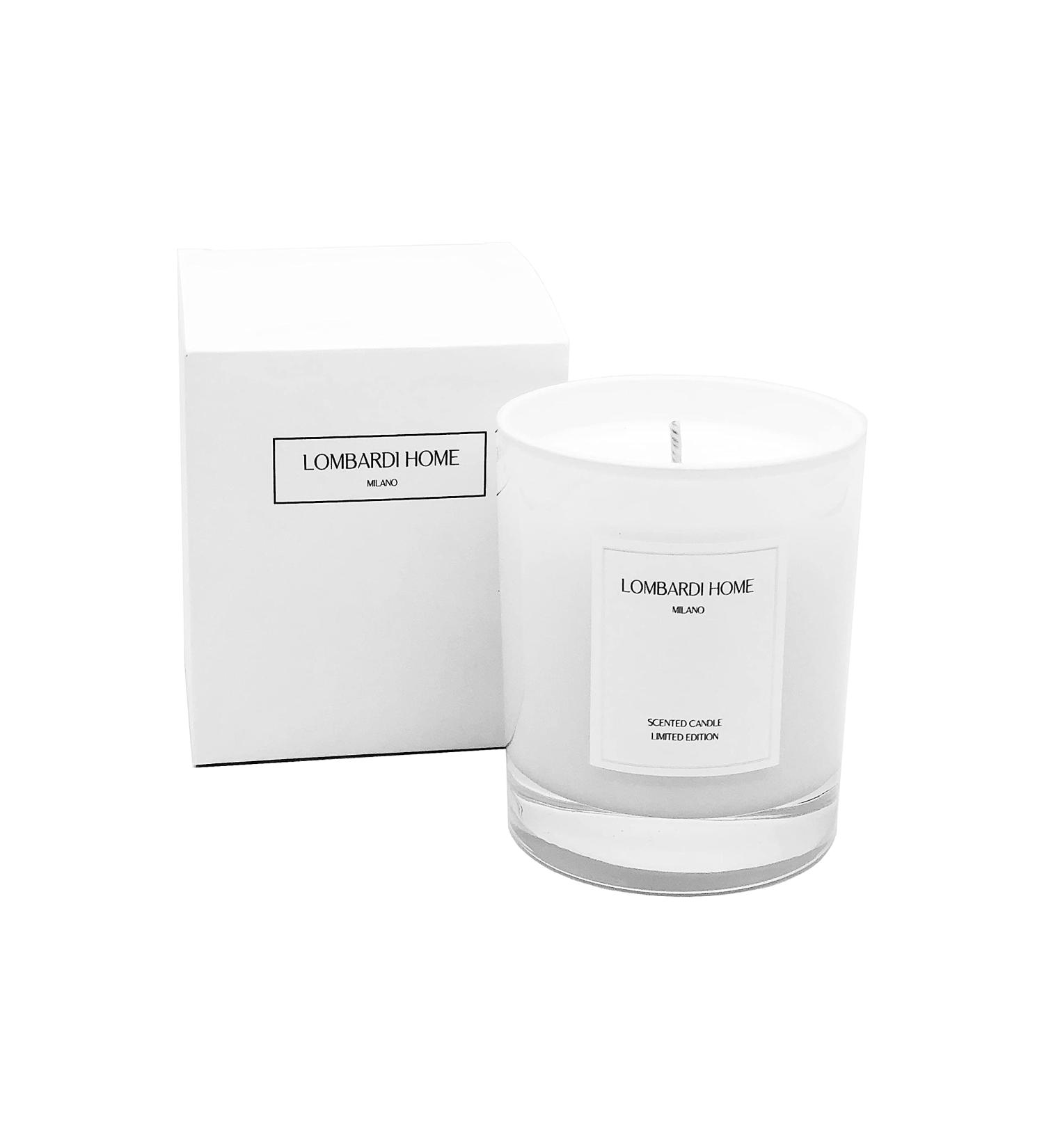 Lombardi Home Vanilla Fragrance Candle - Vegan & Organic Soy Wax in White Glass Vessel | 46h Burn Time - Perfect Home Decor Gift - Buy Online on SooperMarket.com