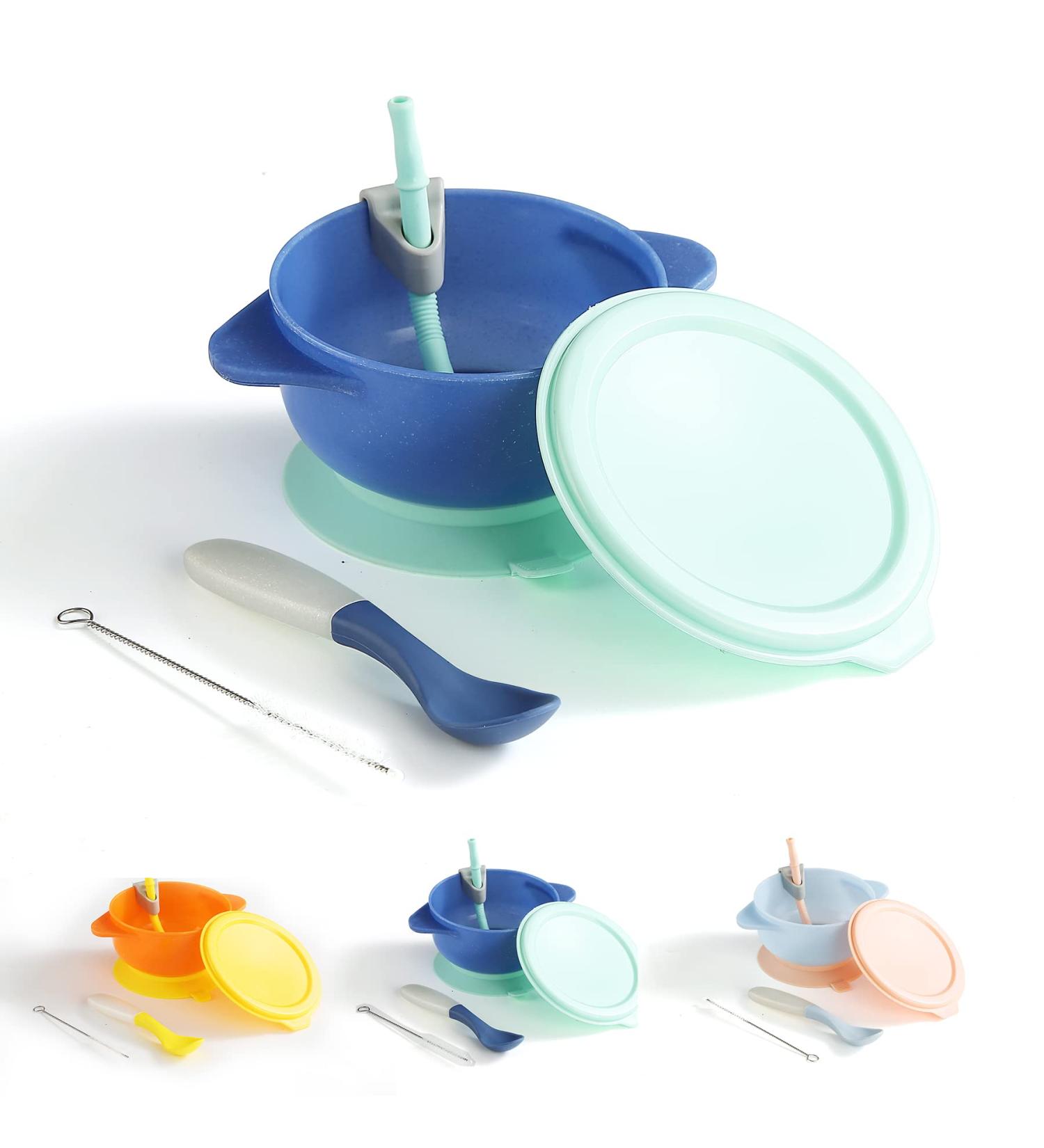 Kyraton Baby Suction Bowl with Straw and Spoons | Unbreakable, Reusable, and Slip-Resistant | Ideal for Milk, Soup, Ice Cream | Dark Blue - Buy Online on SooperMarket.com