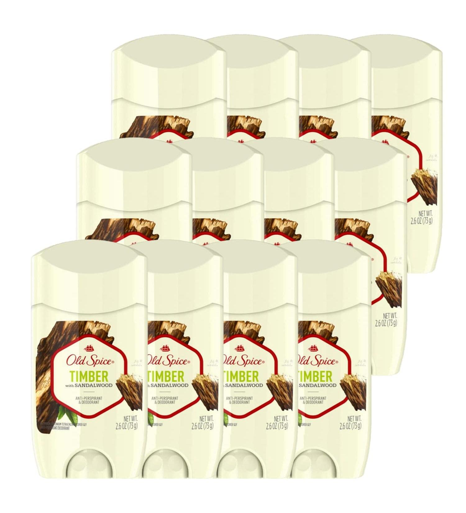 Old Spice Men's Timber & Sandalwood Deodorant 2.6oz (Pack of 12) | Long-lasting Antiperspirant | Natural Elements Inspired | Invisible Solid Formula - Buy Online on SooperMarket.com