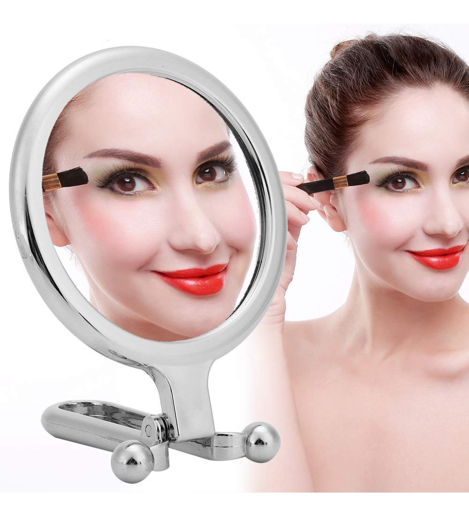 Nofaner Double-Sided 10x Magnifying Makeup Mirror with Foldable Handle - Silver | Handheld, Table, and Travel Friendly - Buy Online on SooperMarket.com