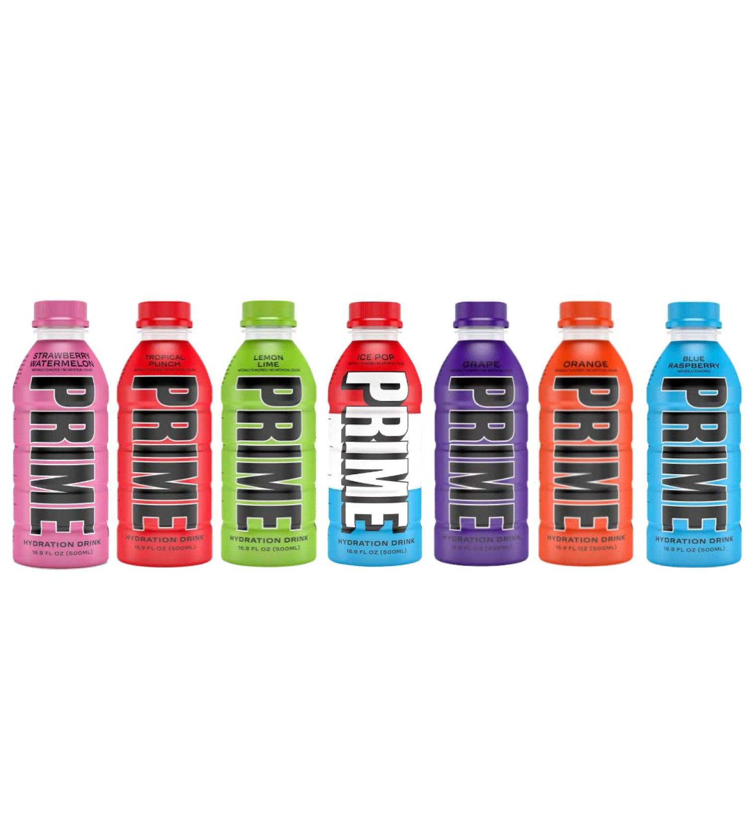 Prime Hydration Sports Drink Variety Pack - 7 Flavors - Energy Drink Electrolyte Beverage - 16.9 Fl Oz - Lemon Lime, Tropical Punch, Blue Raspberry, Orange, Grape, Ice Pop, Strawberry Watermelon - Buy Online on SooperMarket.com