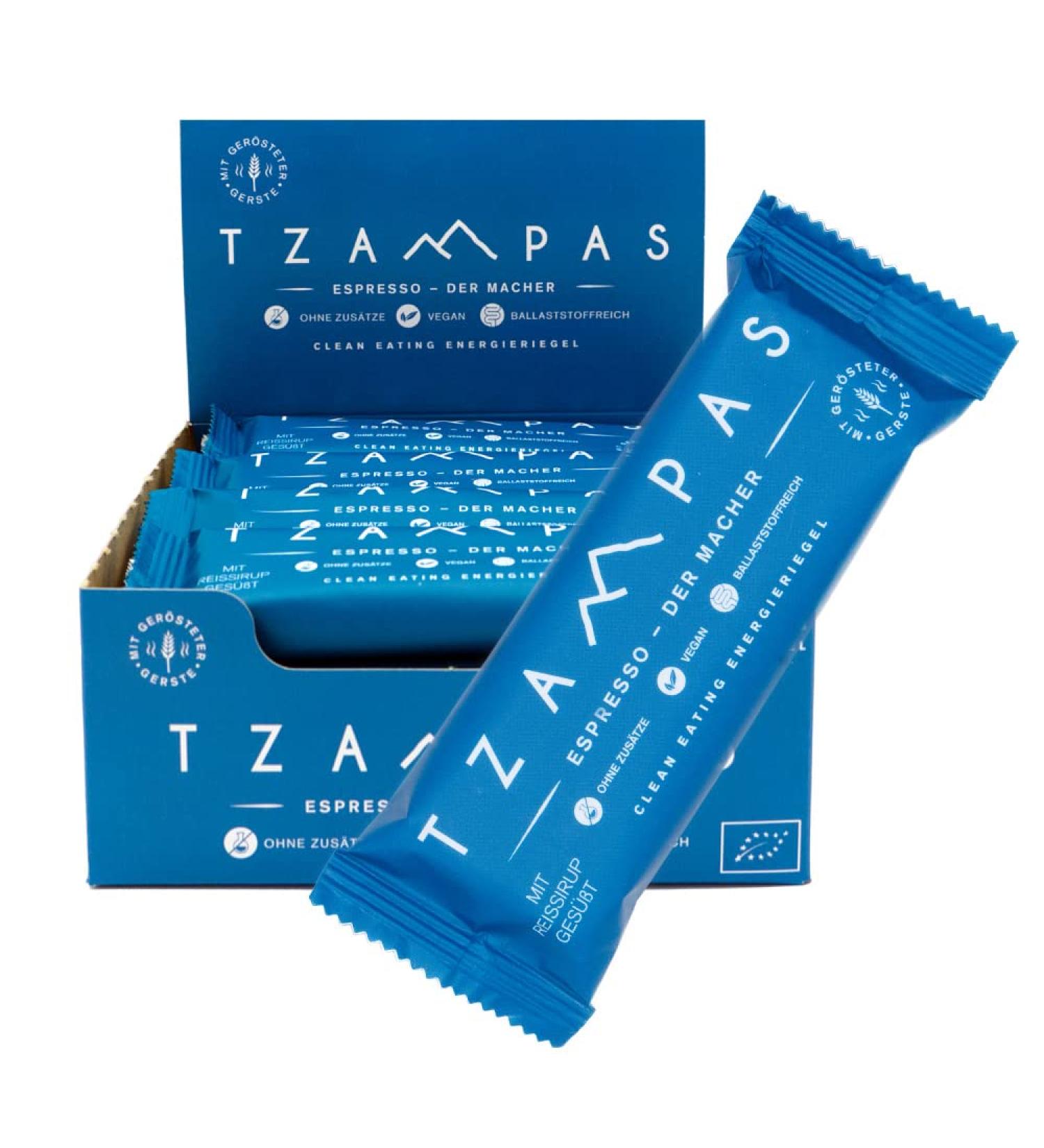 Tzampas Energierliegel Espresso Energy Bar - Organic Vegan Power Snack with Roasted Barley & Espresso Beans (16x40g) - Healthy Additive-Free Cycling Fuel - Buy Online on SooperMarket.com