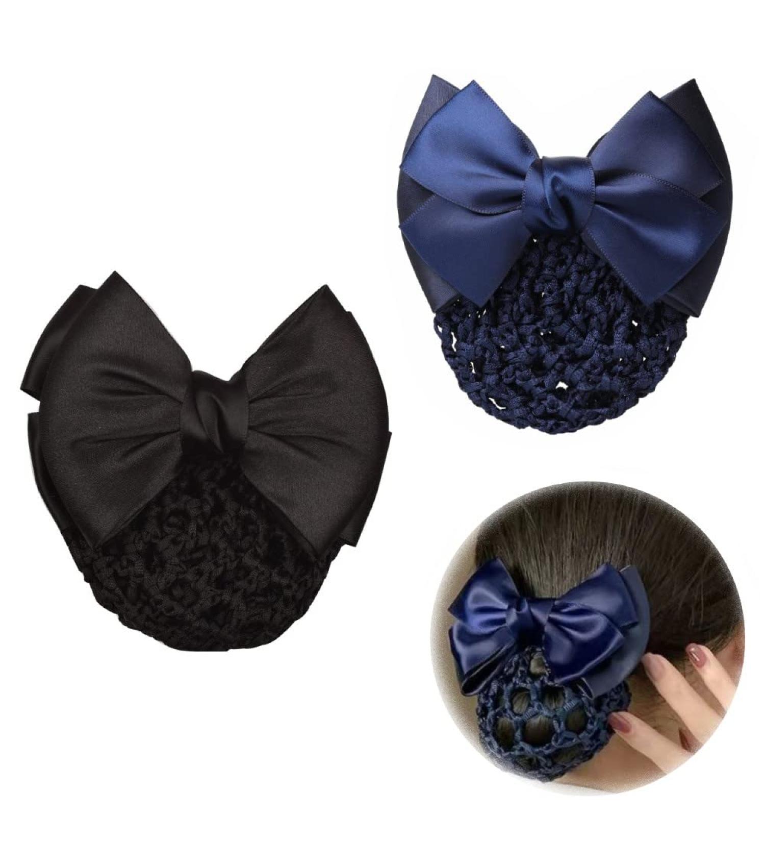2 PCS Bowknot Hair Net Professional Bowknot Hair Clip Bow Barrette Bun Cover Bun Net for Women Girls - Buy Online on SooperMarket.com
