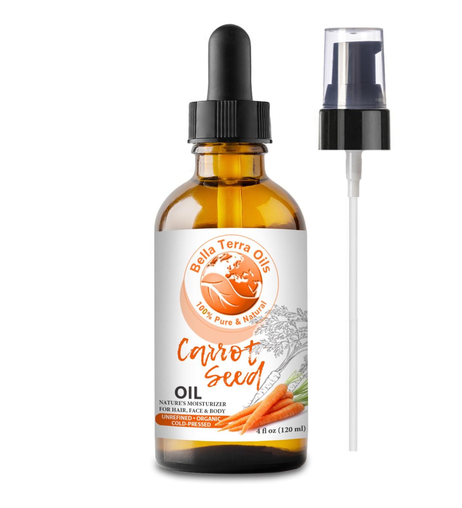 Bella Terra Oils Carrot Seed Oil 4oz - 100% Pure, Cold-Pressed, Organic | Rich in Vitamin C & Beta-Carotene | Natural Moisturizer for Hair, Face & Body - Buy Online on SooperMarket.com