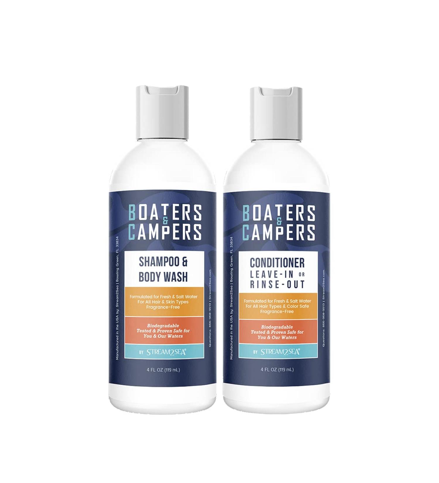 STREAM 2 SEA Reef Safe Hair Shampoo & Conditioner Set - All Natural Fragrance Free Paraben Free - Eco-Friendly Hair Care for Boaters and Campers (4 oz - Buy Online on SooperMarket.com