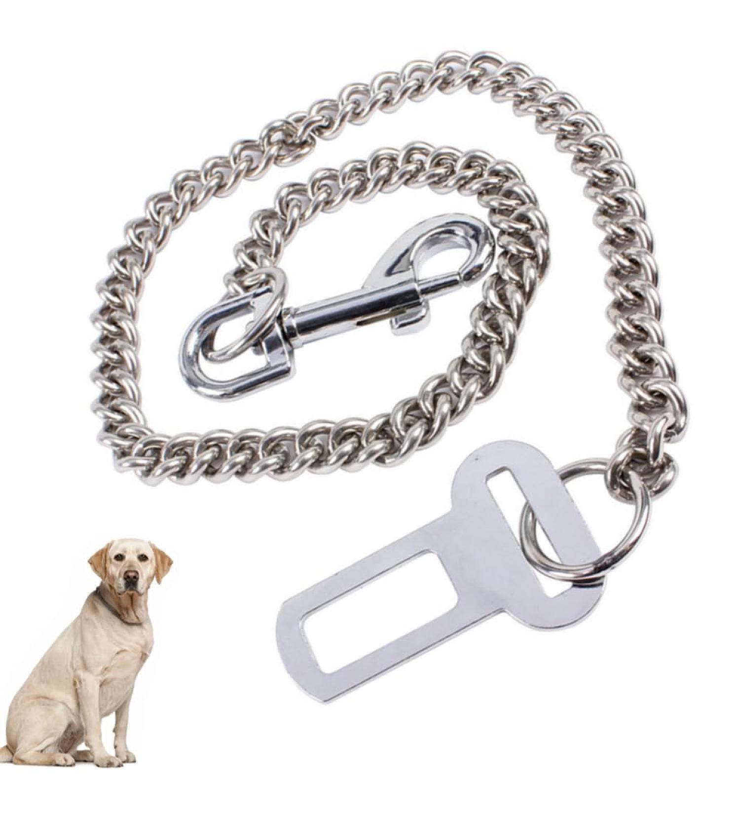JLEivvi Dog Seat Belt for Car Stainless Steel Dog Car Seat Belt Vehicle Travel Dog Harness Dog Chain Pet Vehicle Safety Restraint Cable for Puppy Small Medium Large Dogs(60cm) - Buy Online on SooperMarket.com