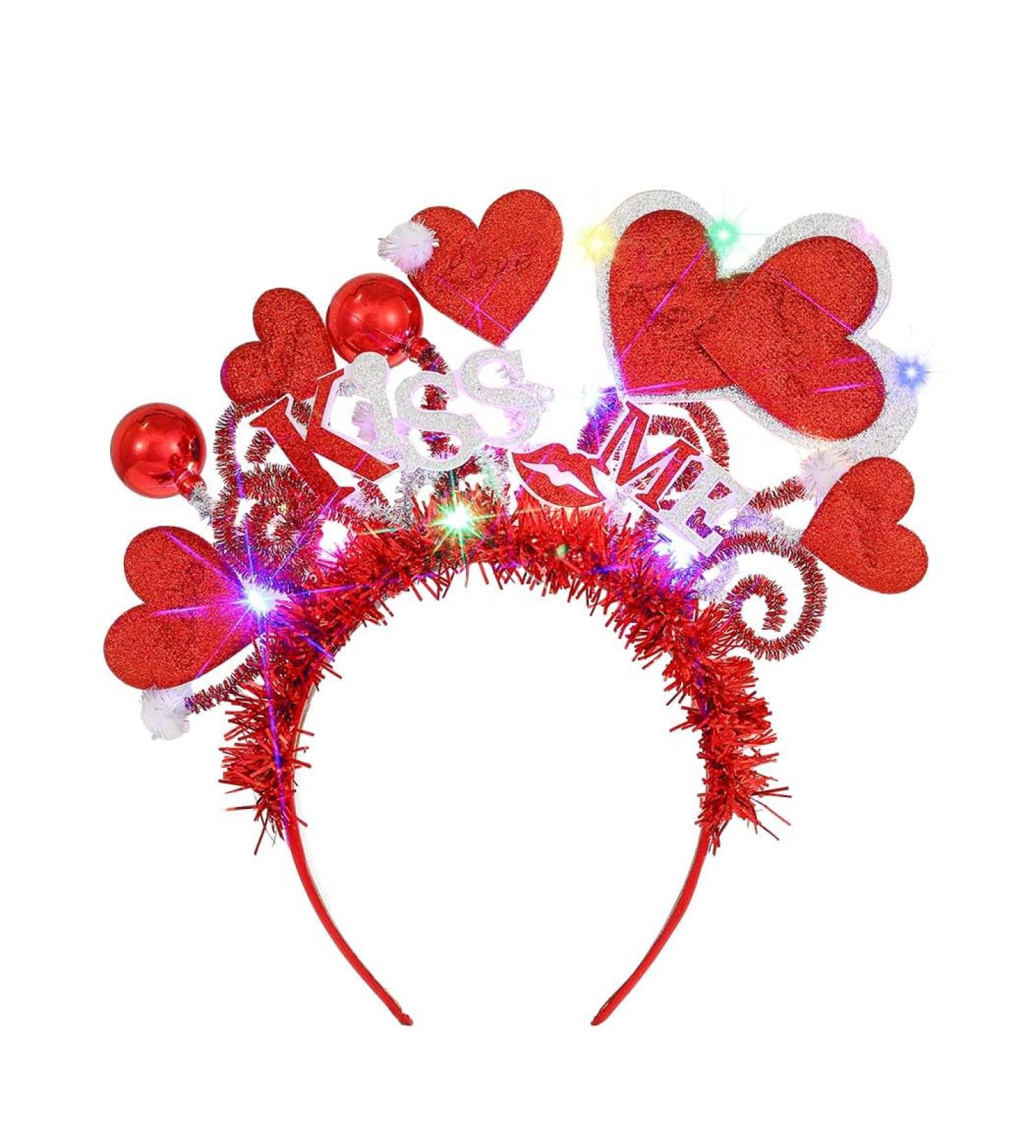 Vatocu LED Valentine's Day Headband Luminous Heart Headpiece Red Lips Headband Sequins Heart Hair Accessories for Holiday Wedding Birthday Party Gift - Buy Online on SooperMarket.com
