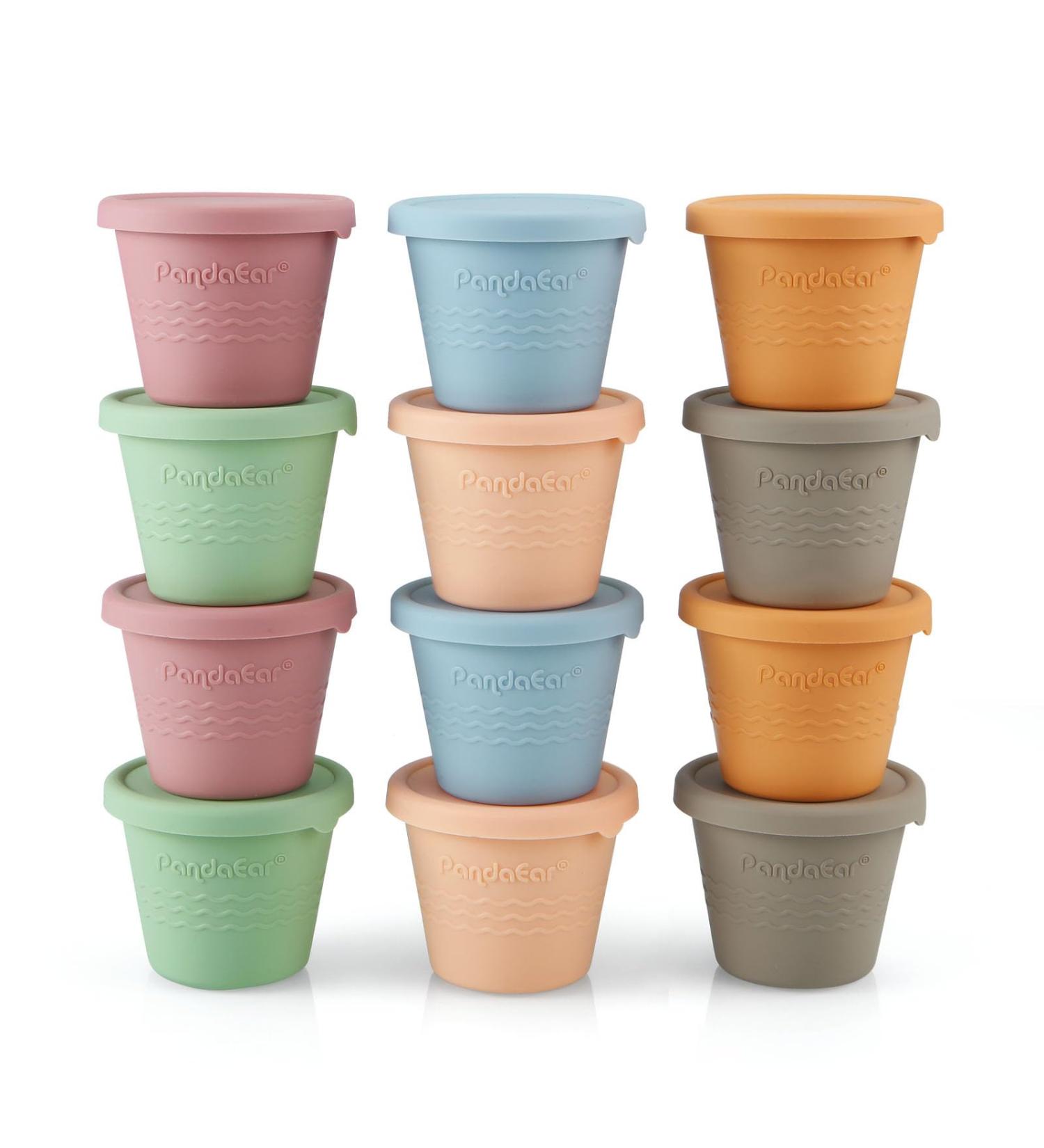 Pandaear 12-Piece Silicone Baby Food Storage Set | 4 oz Porridge Freezing Containers with Airtight Lids - Ideal for Complementary Baby Food - Buy Online on SooperMarket.com