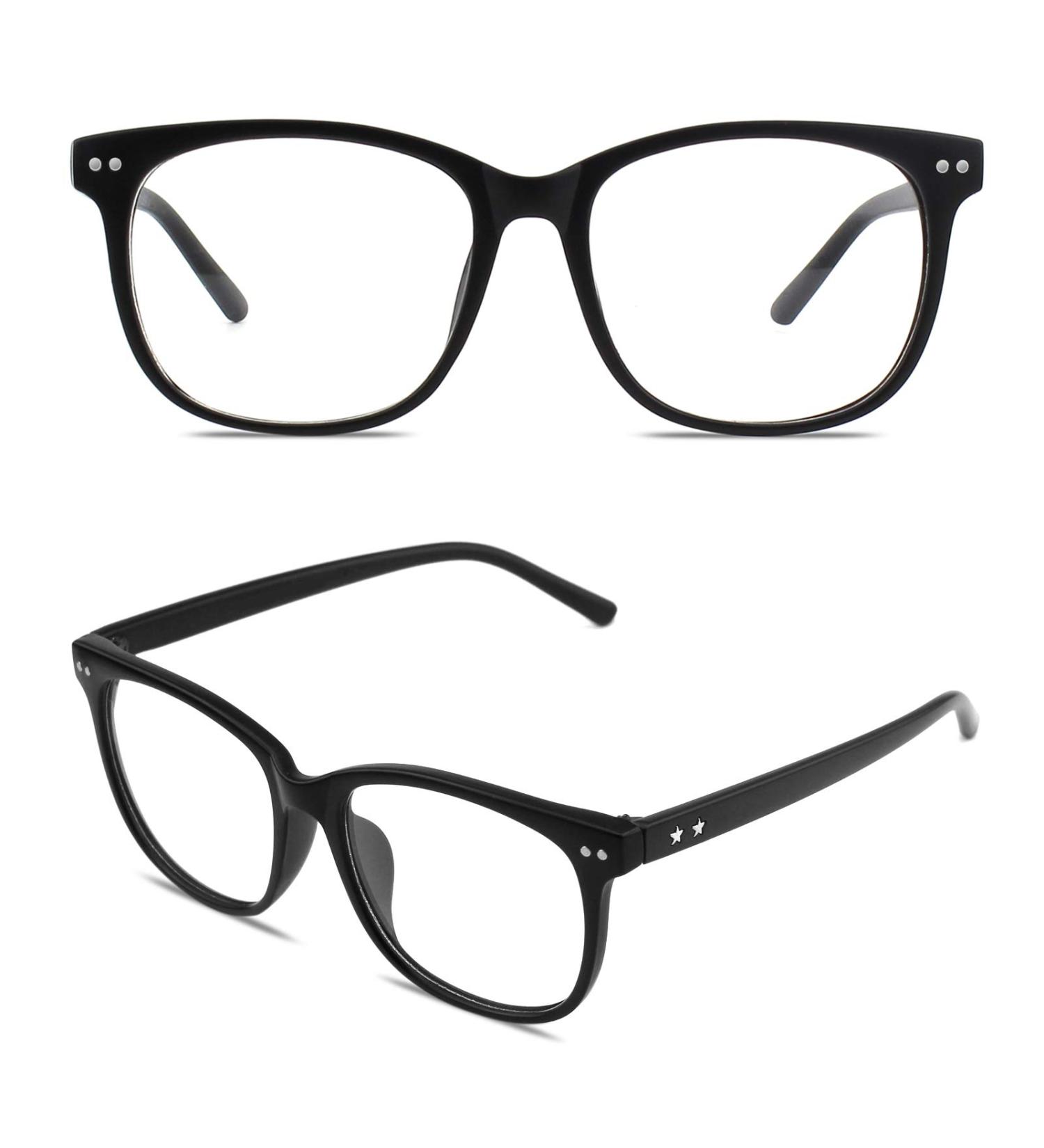 GQUEEN Large Frame Horn Glasses - Stylish UV400 Nerd Glasses for Men & Women - Prescription-Free Matt Black - Buy Online on SooperMarket.com
