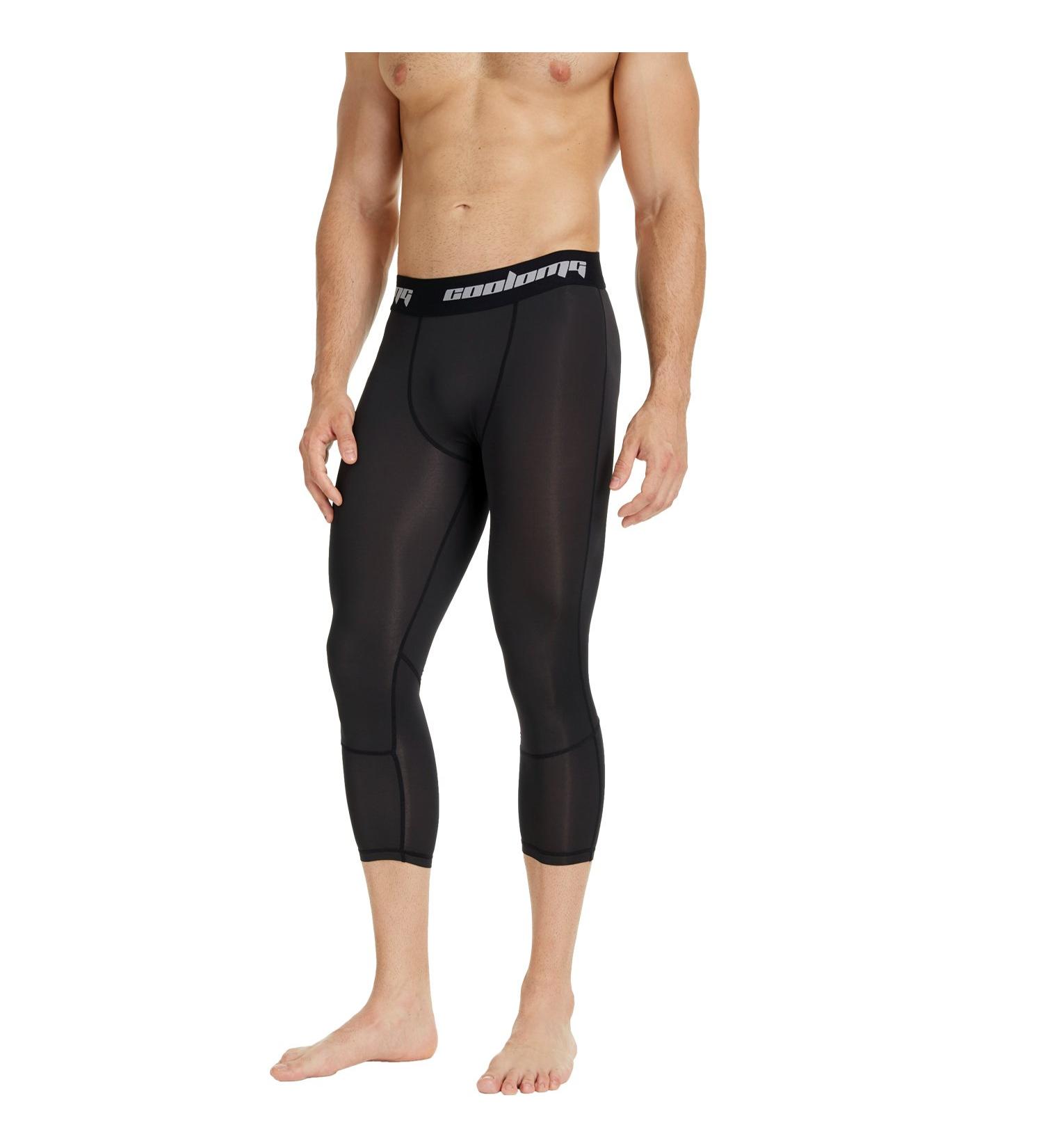 Coolomg Compression Pants for Men Youth & Children | 3/4 Fitness Trousers | Fast Drying Functional Running Wear | Sizes XXXS to XXL | Black - Buy Online on SooperMarket.com